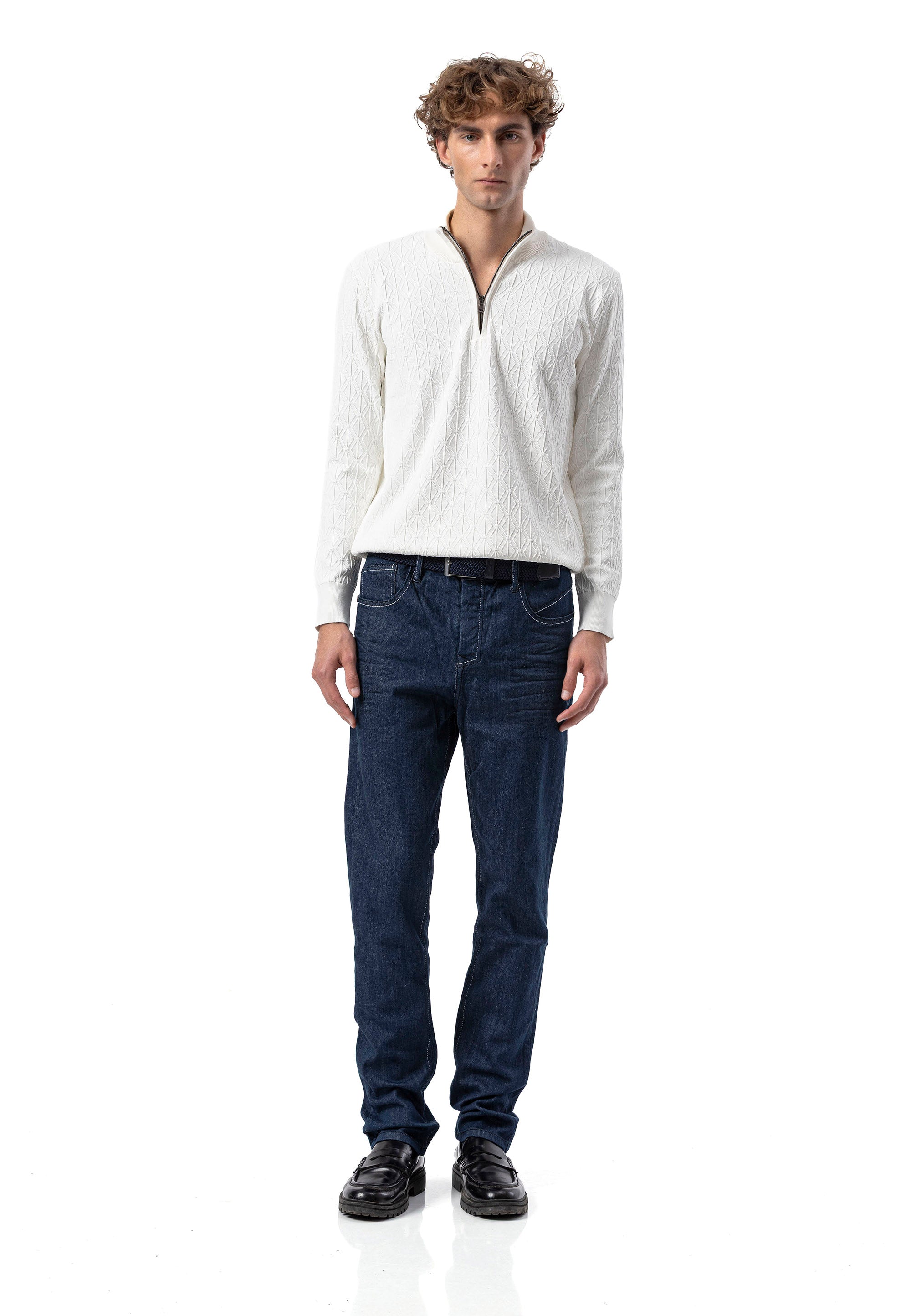BP204 Men's Half-Zip Patterned Knit Sweater