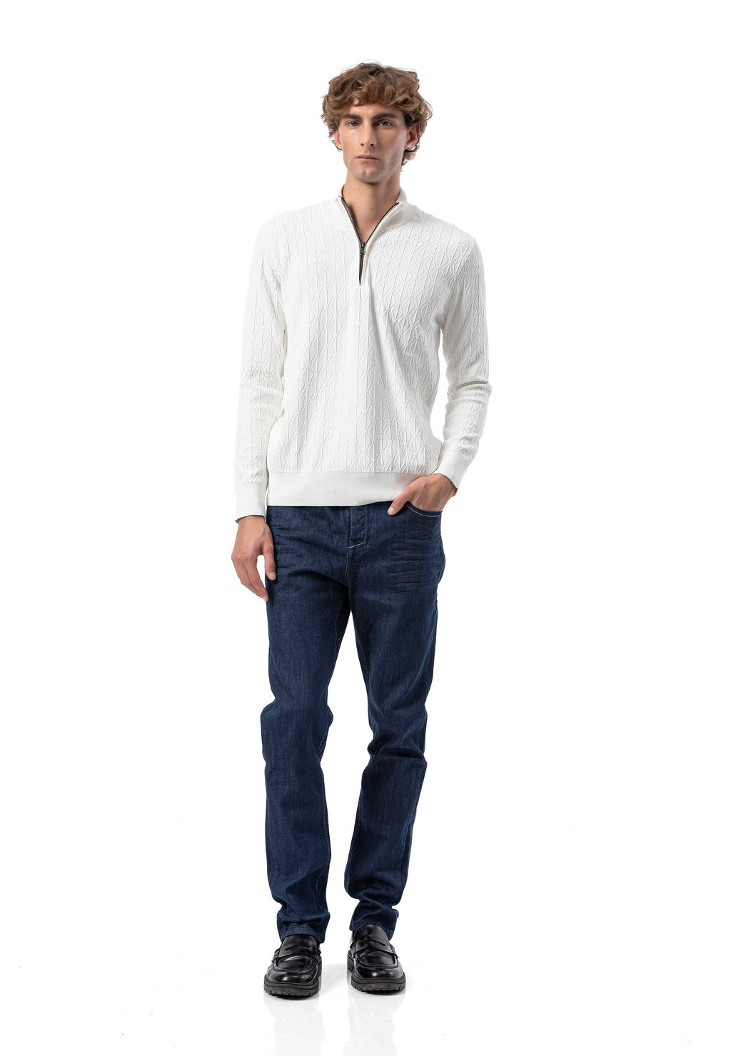 BP204 Men's Half-Zip Patterned Knit Sweater