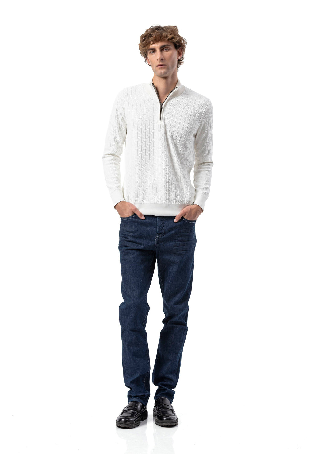 BP204 Men's Half-Zip Patterned Knit Sweater
