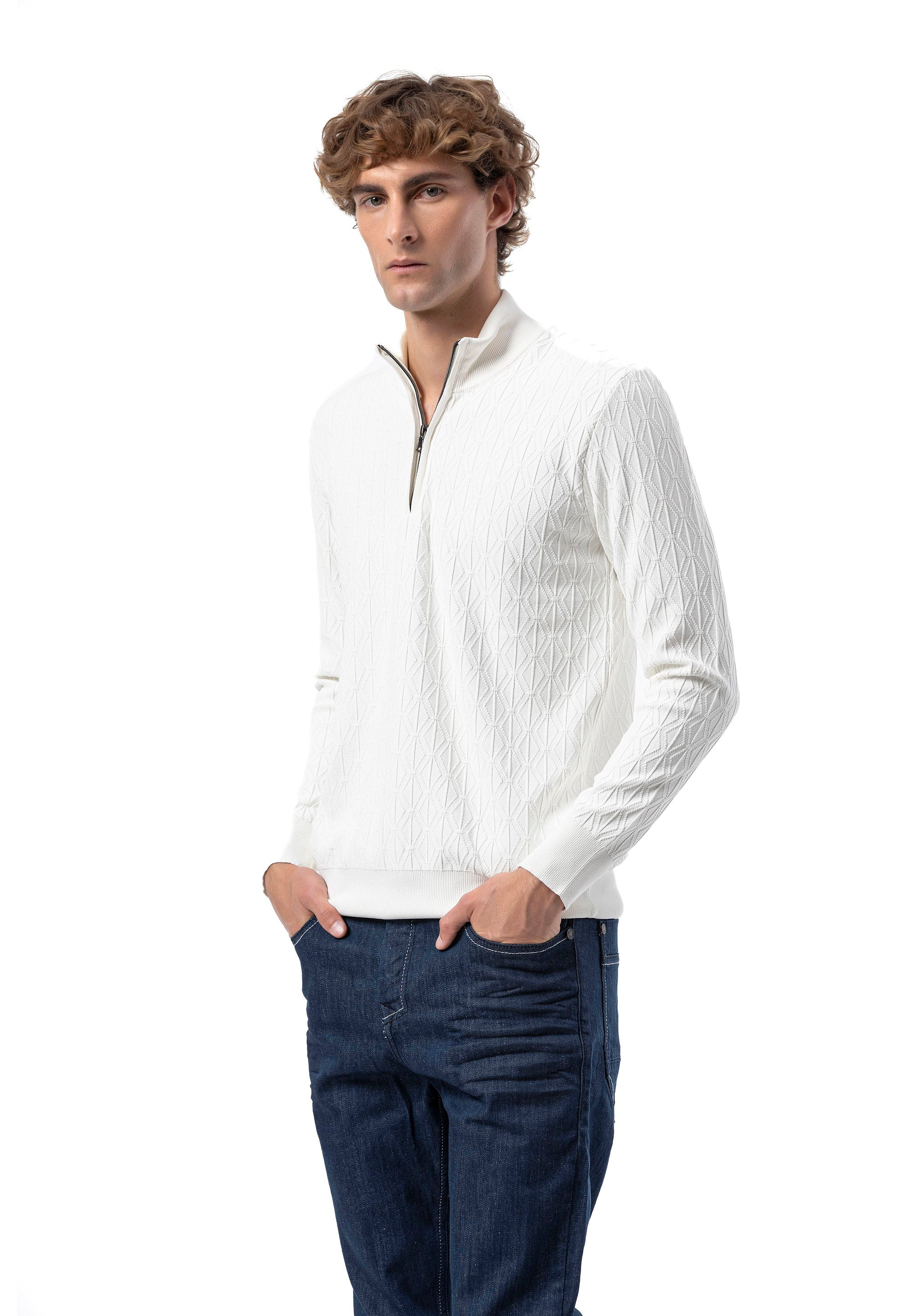 BP204 Men's Half-Zip Patterned Knit Sweater