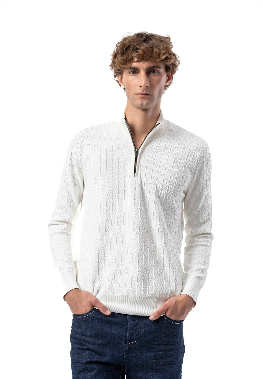 BP204 Men's Half-Zip Patterned Knit Sweater