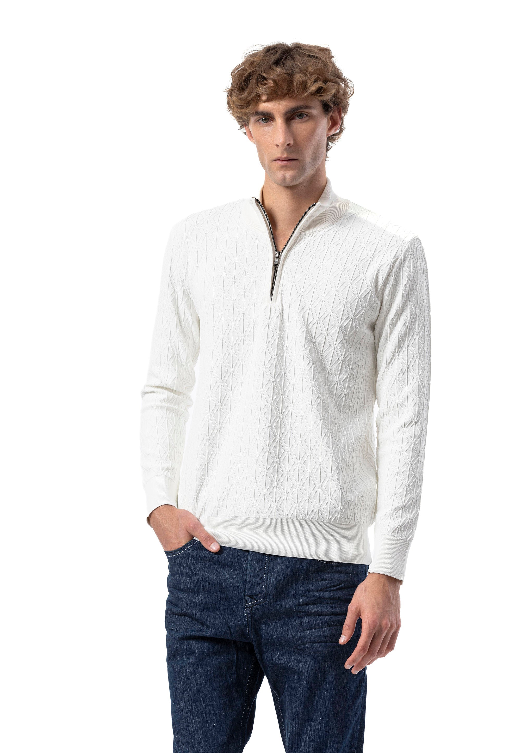 BP204 Men's Half-Zip Patterned Knit Sweater