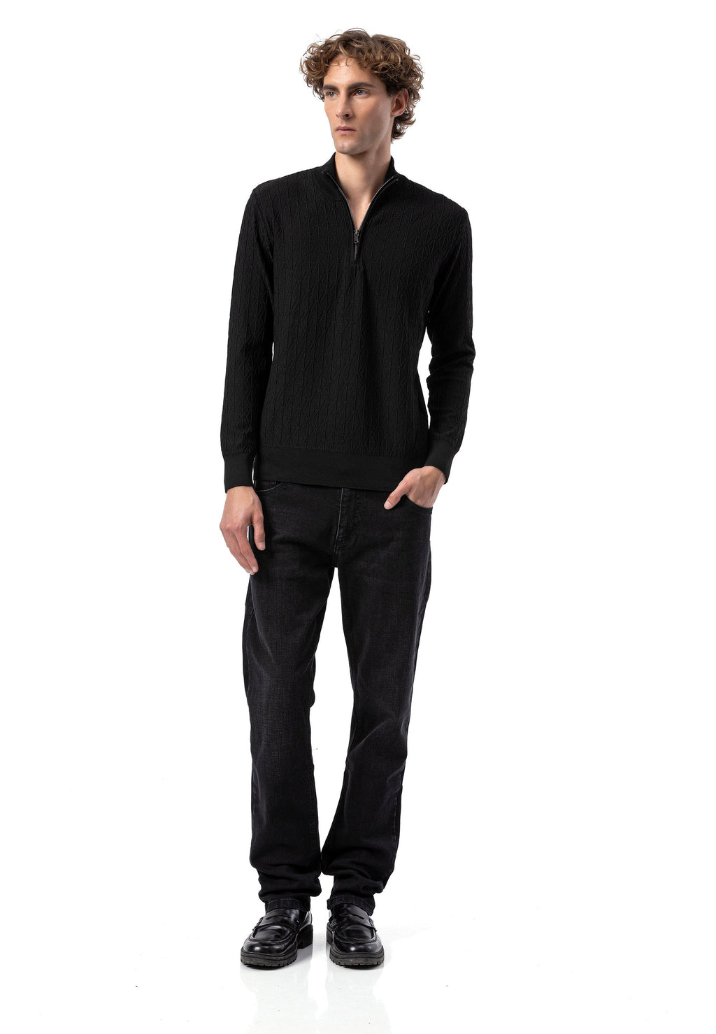 BP204 Men's Half-Zip Patterned Knit Sweater