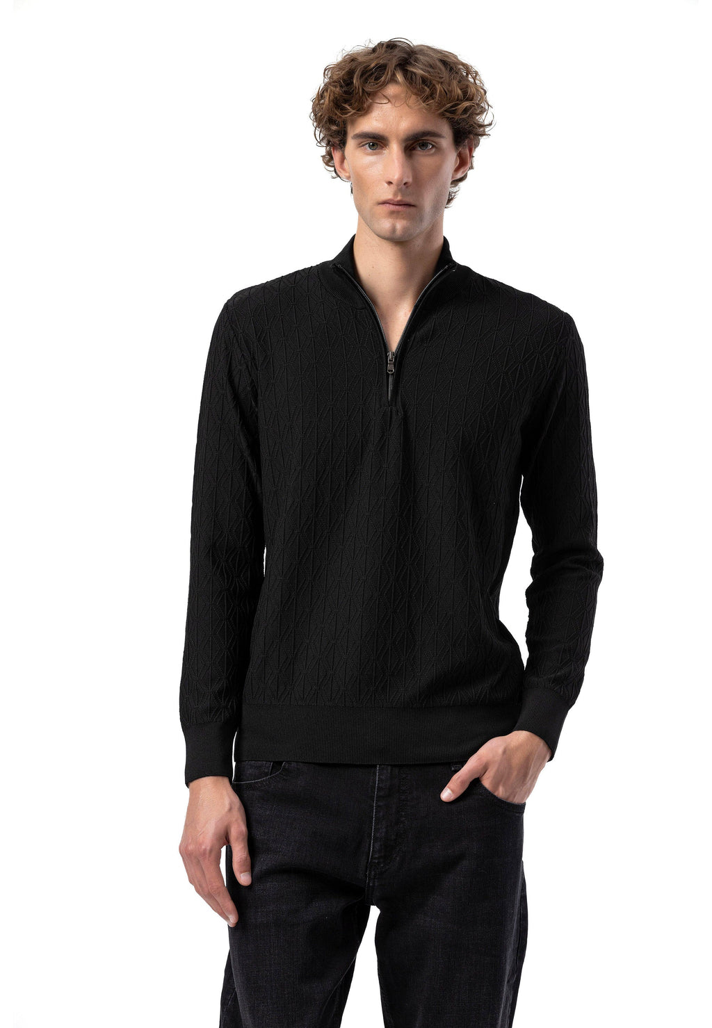 BP204 Men's Half-Zip Patterned Knit Sweater