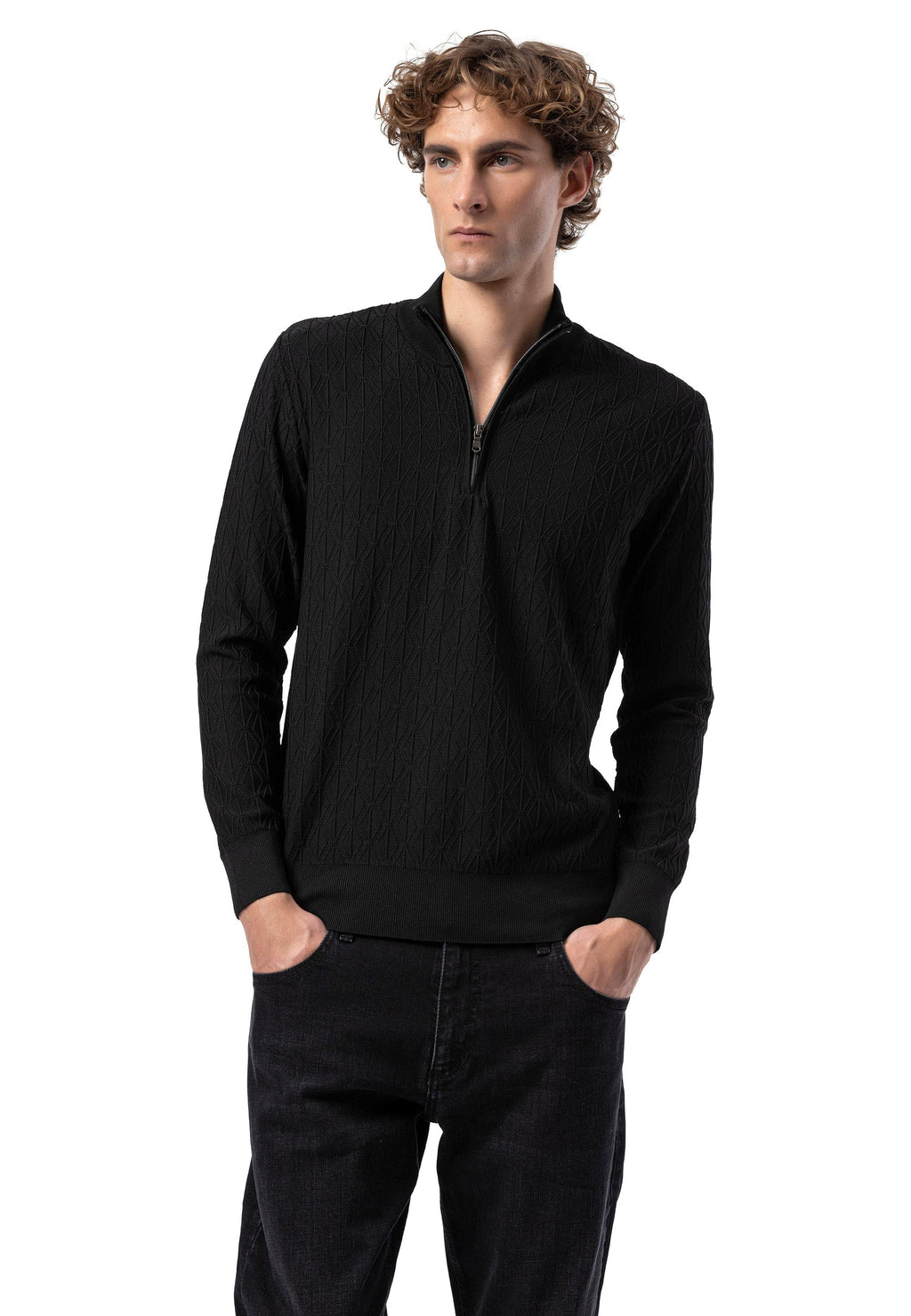 BP204 Men's Half-Zip Patterned Knit Sweater