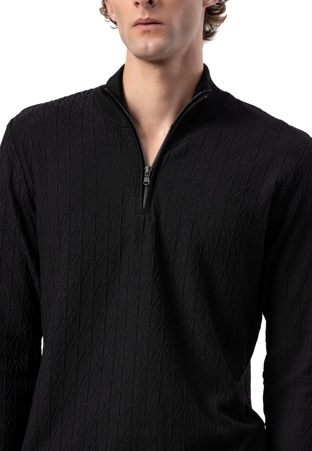 BP204 Men's Half-Zip Patterned Knit Sweater