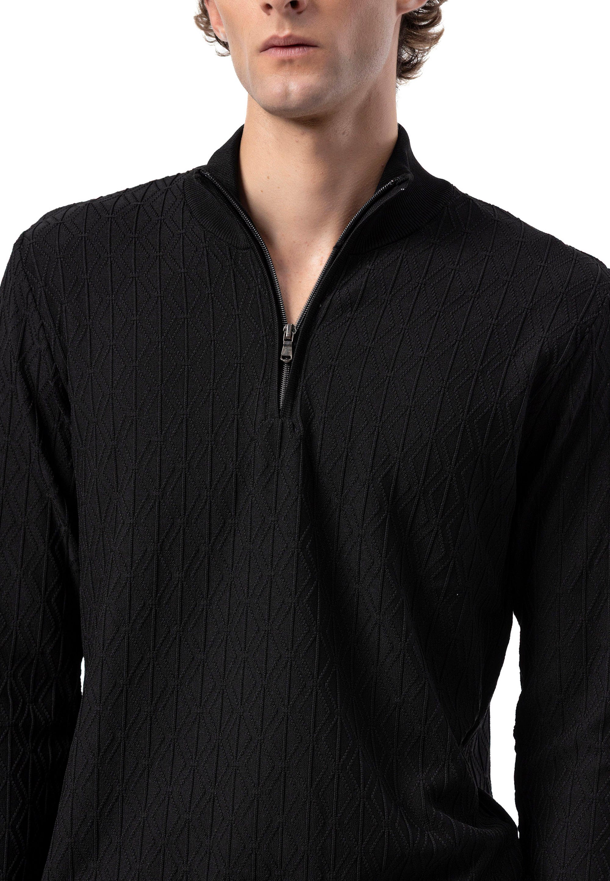 BP204 Men's Half-Zip Patterned Knit Sweater
