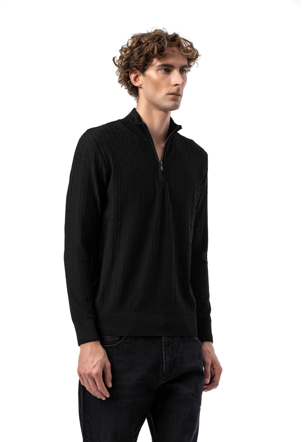 BP204 Men's Half-Zip Patterned Knit Sweater