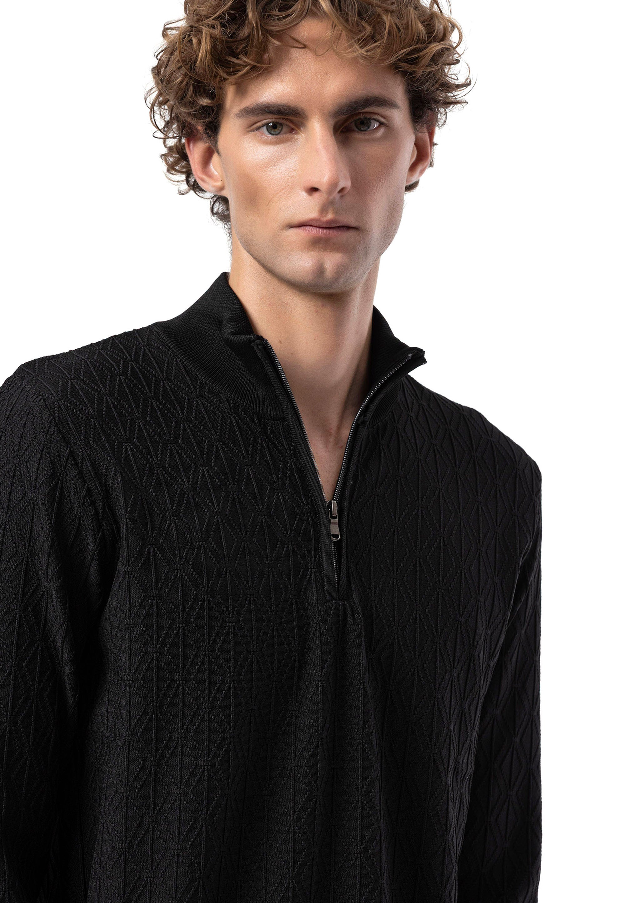 BP204 Men's Half-Zip Patterned Knit Sweater
