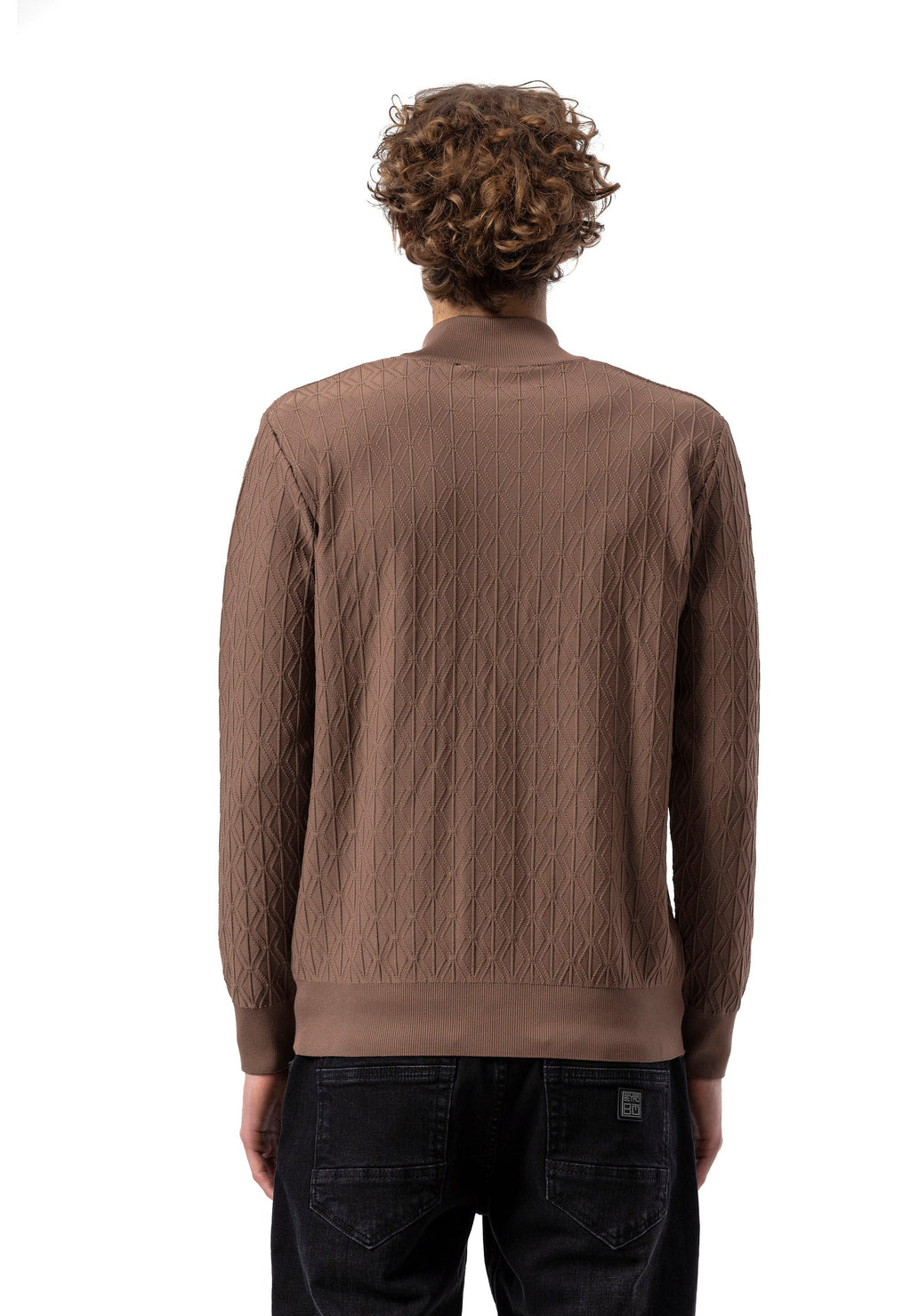 BP204 Men's Half-Zip Patterned Knit Sweater