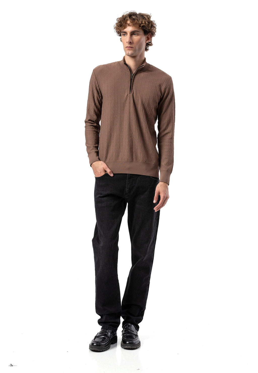 BP204 Men's Half-Zip Patterned Knit Sweater
