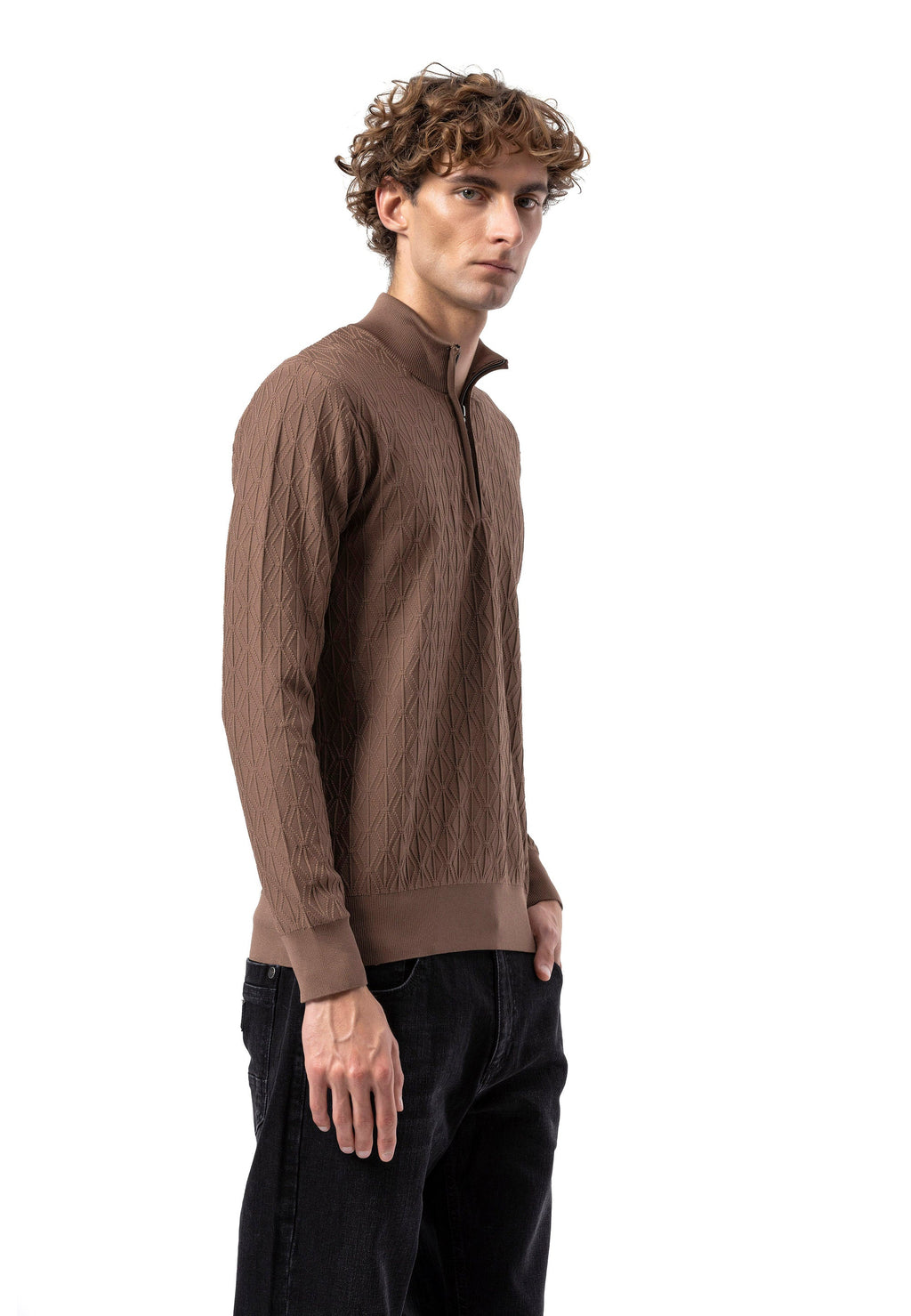 BP204 Men's Half-Zip Patterned Knit Sweater