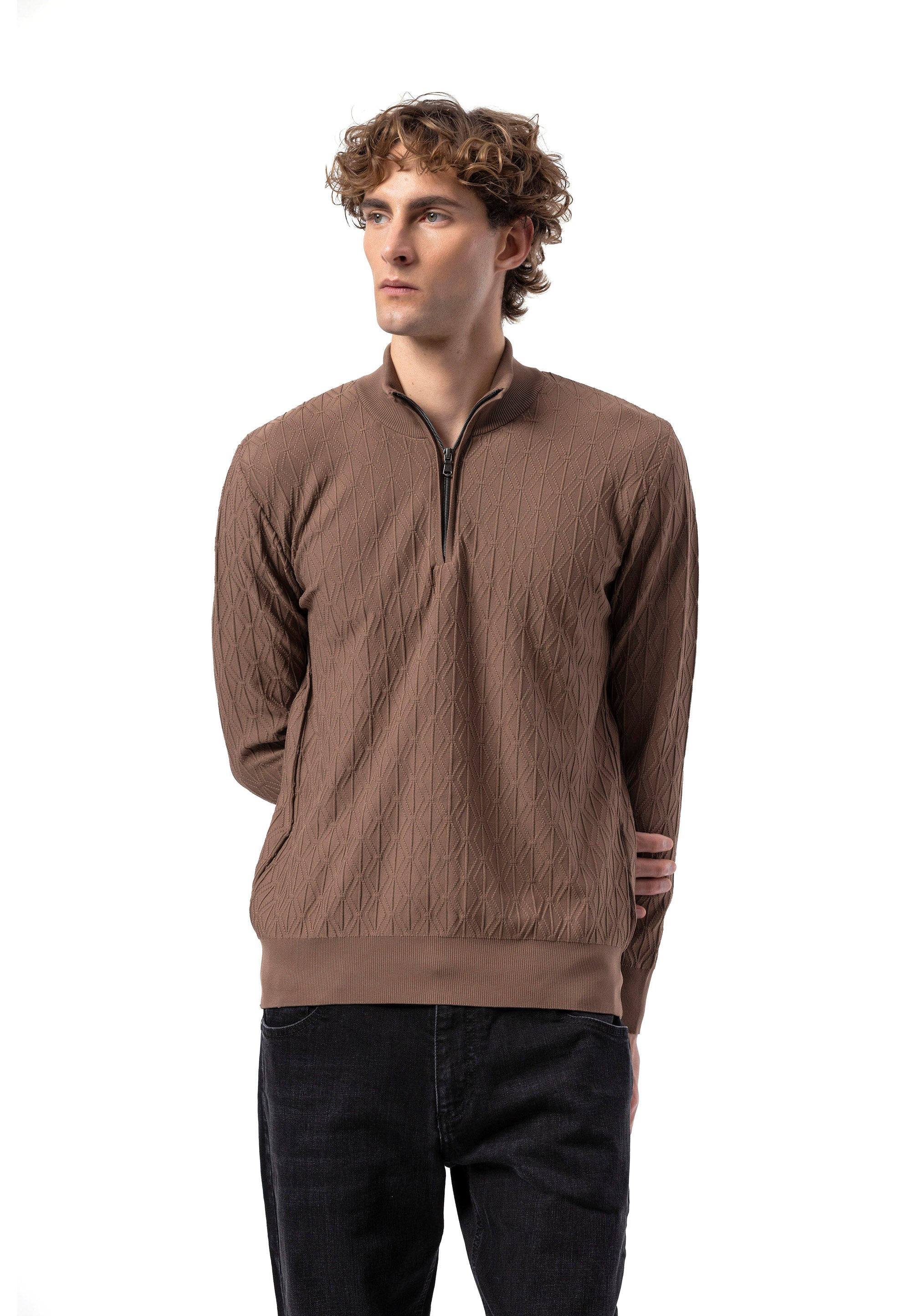 BP204 Men's Half-Zip Patterned Knit Sweater