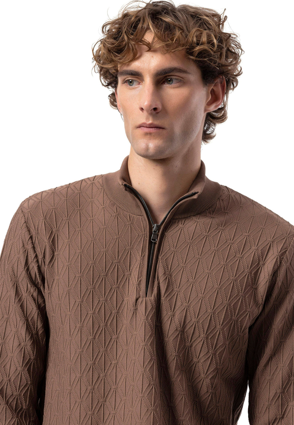 BP204 Men's Half-Zip Patterned Knit Sweater