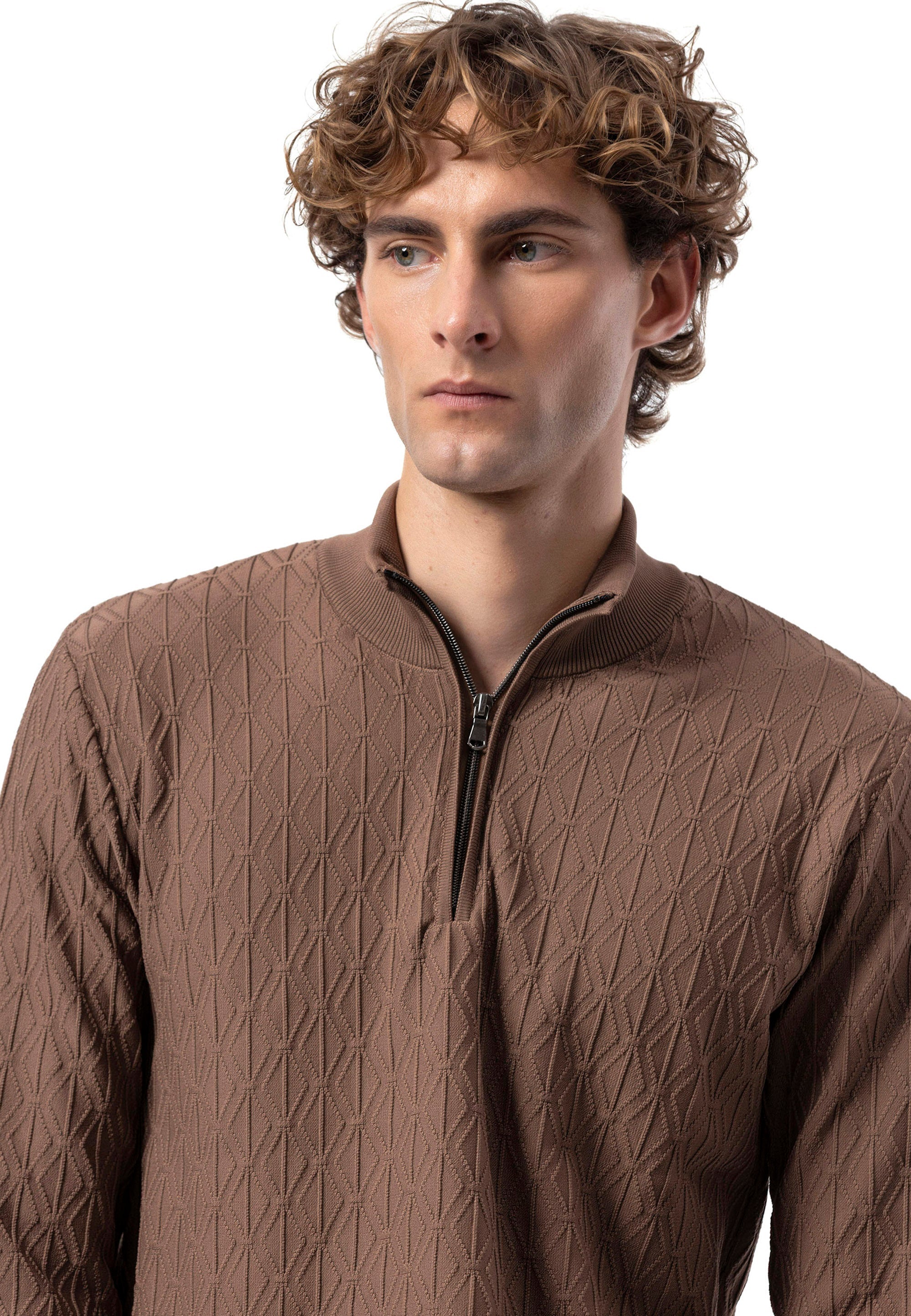 BP204 Men's Half-Zip Patterned Knit Sweater