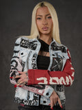 WJ162 Women's Ice Blue Printed Denim Jacket