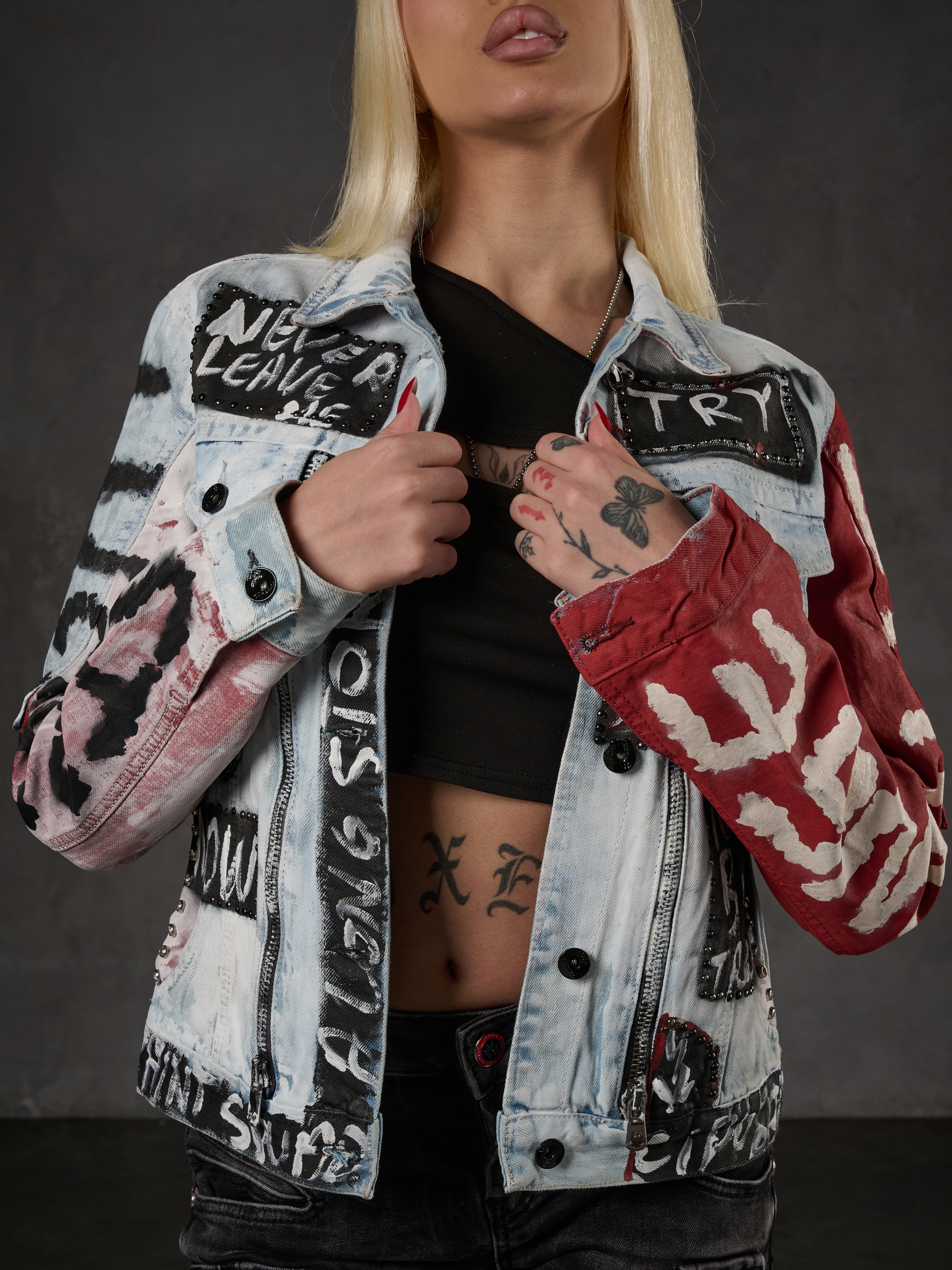 WJ162 Women's Ice Blue Printed Denim Jacket