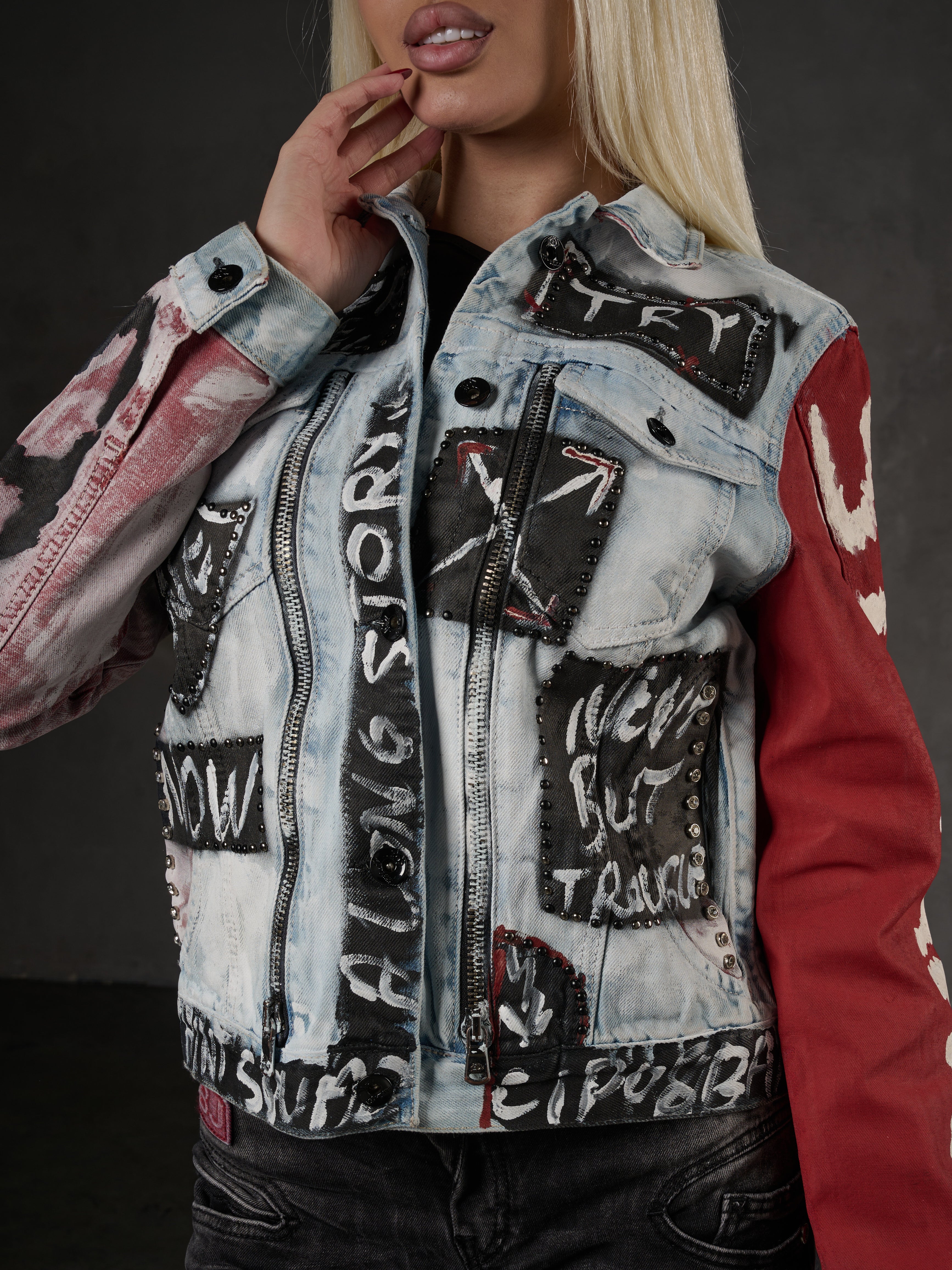 WJ162 Women's Ice Blue Printed Denim Jacket