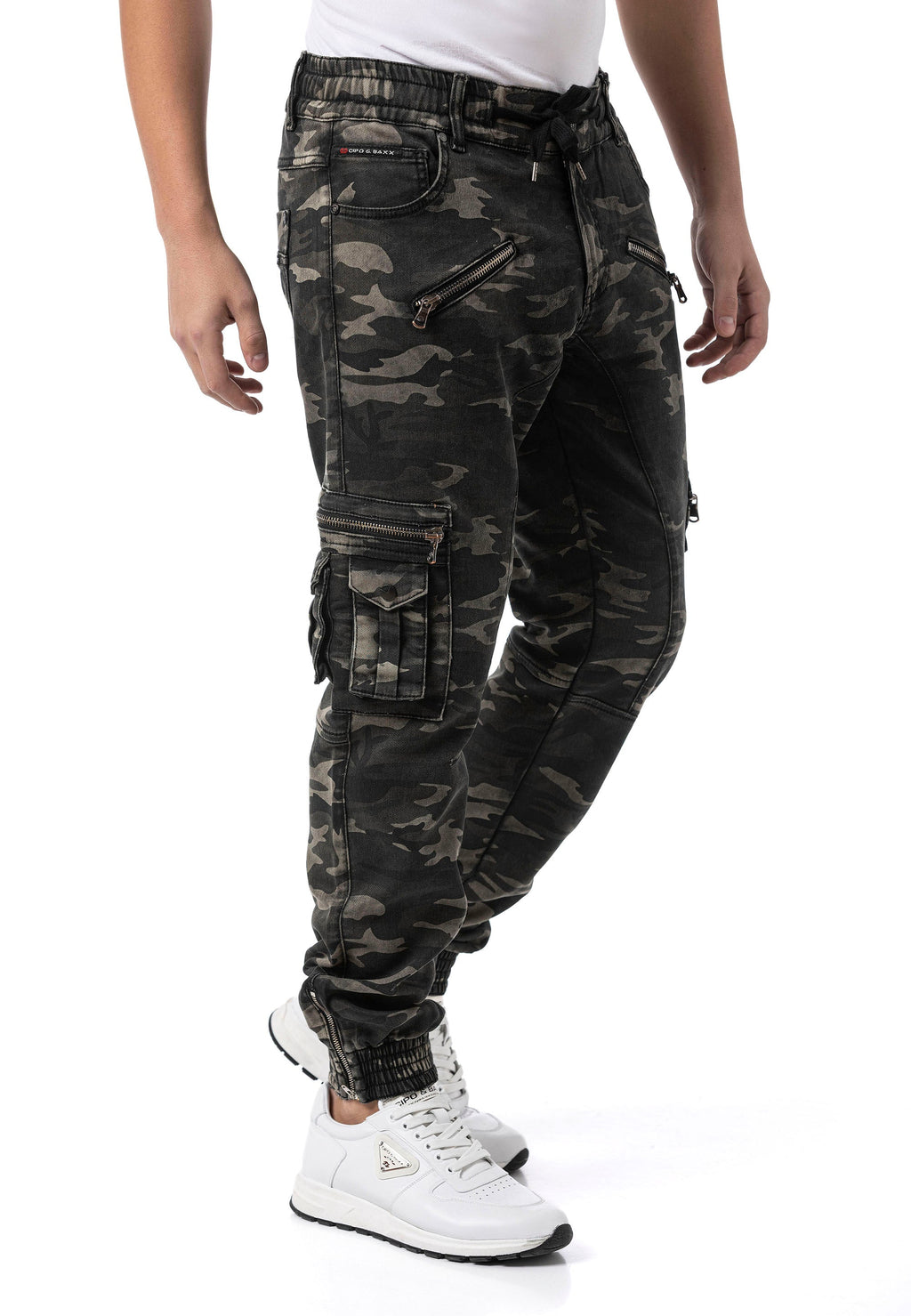 CD908 Men's Camo Zip Multi-Pocket Cargo Joggers