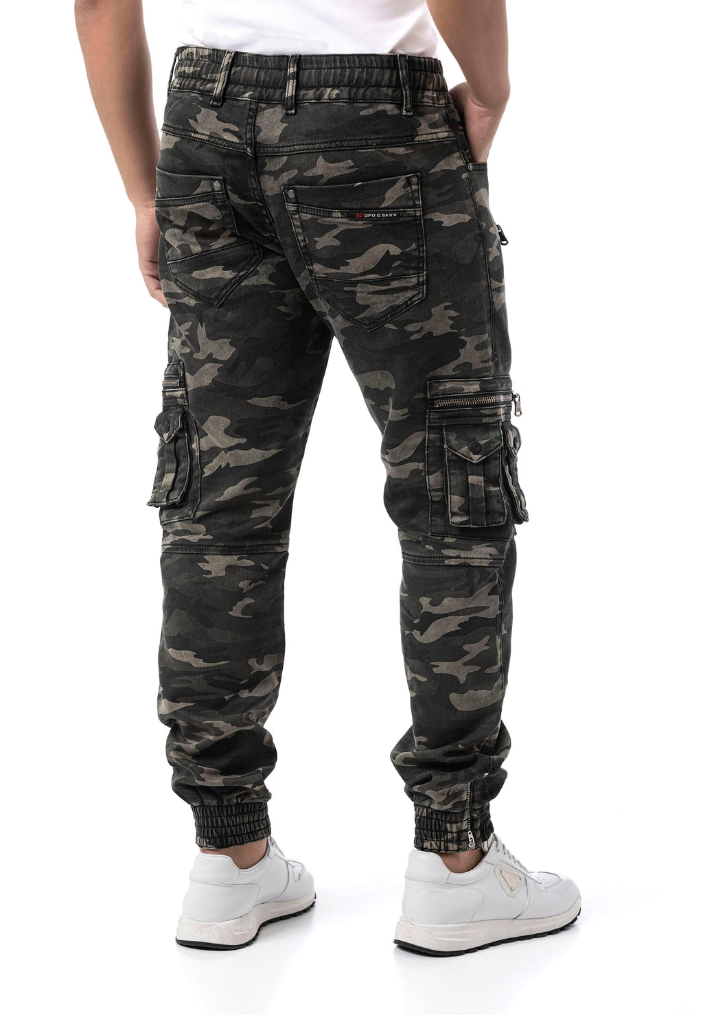 CD908 Men's Camo Zip Multi-Pocket Cargo Joggers