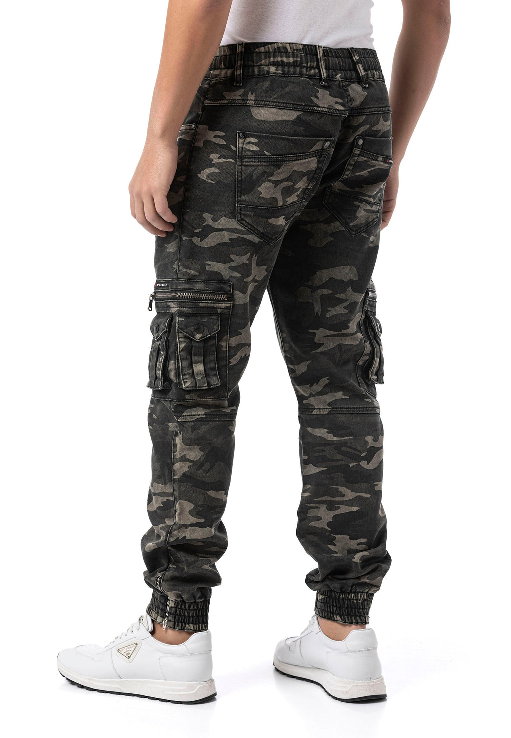 CD908 Men's Camo Zip Multi-Pocket Cargo Joggers