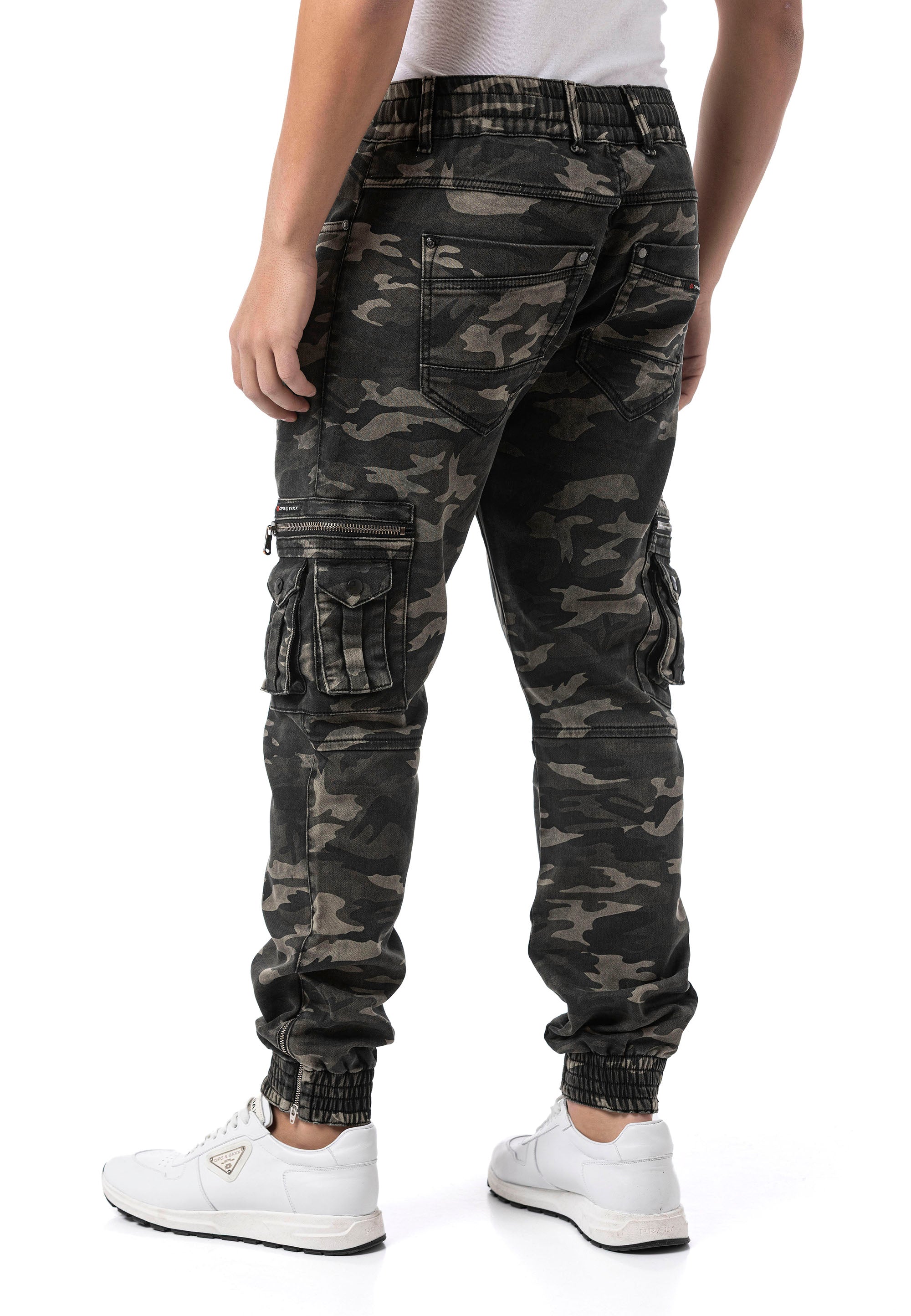 CD908 Men's Camo Zip Multi-Pocket Cargo Joggers