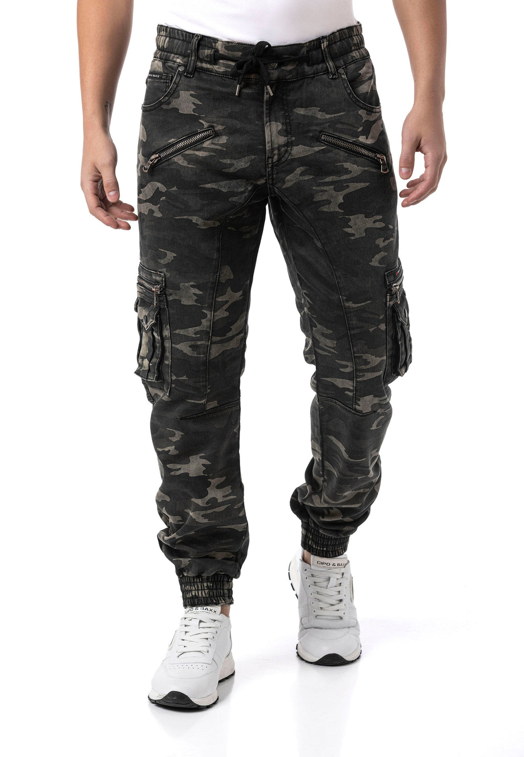 CD908 Men's Camo Zip Multi-Pocket Cargo Joggers