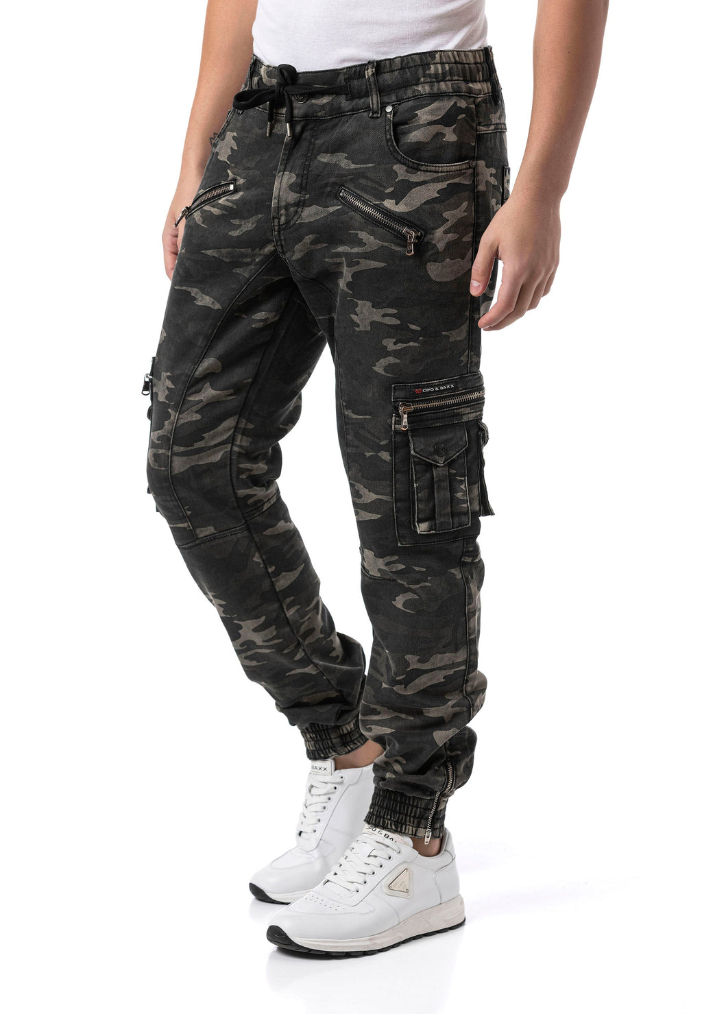 CD908 Men's Camo Zip Multi-Pocket Cargo Joggers