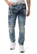 CD910 Men's Regular Fit Design Waistband Washed Denim Jeans