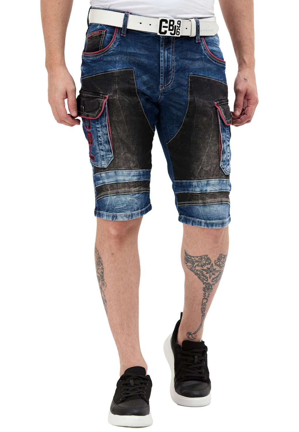 CK312 Regular Fit 2-Tone Stone-Wash Multi-Pocket Men's Denim Cargo Capris