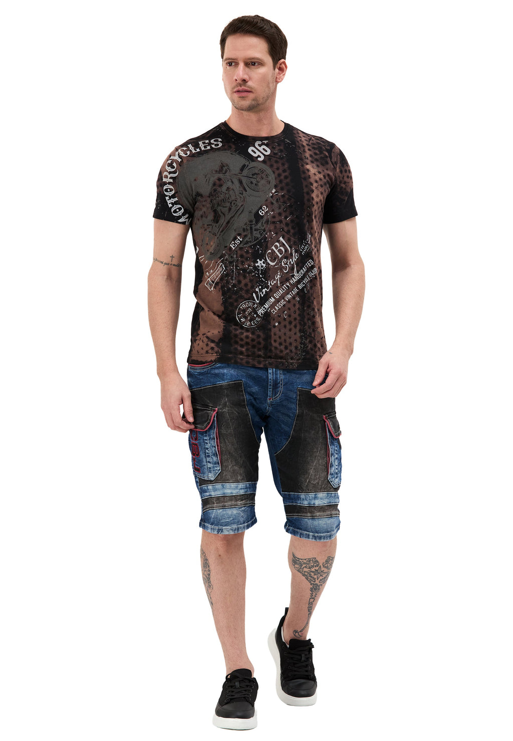CK312 Regular Fit 2-Tone Stone-Wash Multi-Pocket Men's Denim Cargo Capris