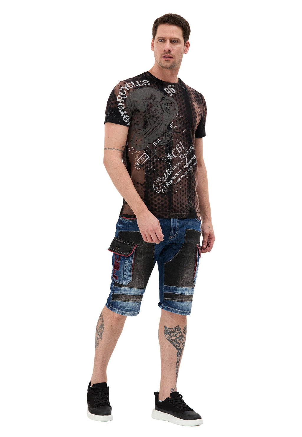 CK312 Regular Fit 2-Tone Stone-Wash Multi-Pocket Men's Denim Cargo Capris