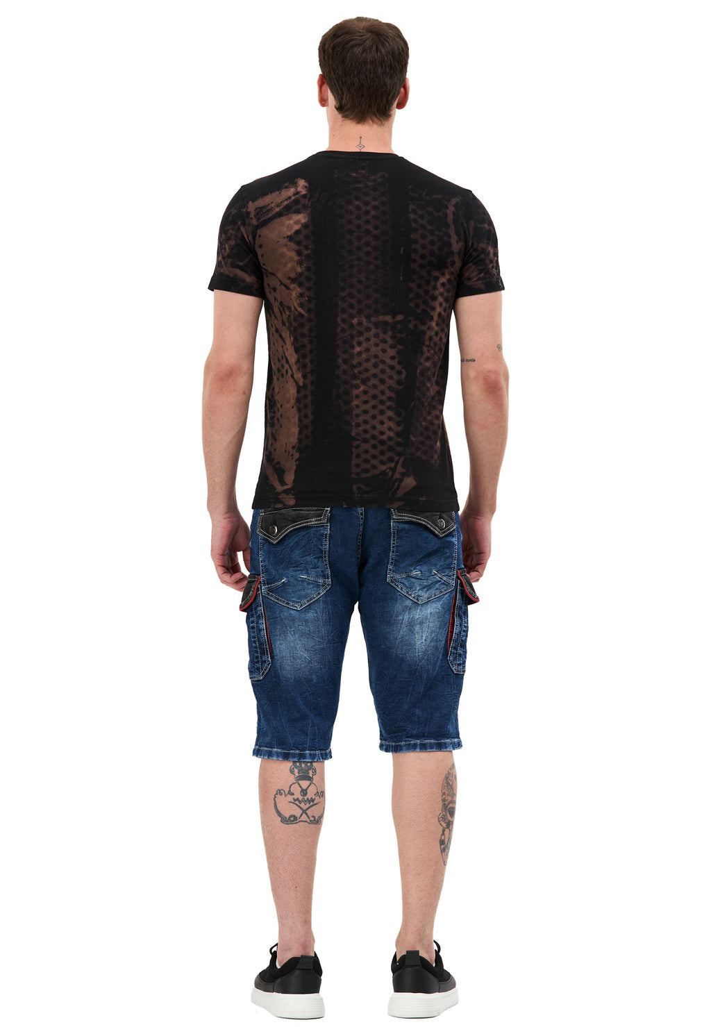 CK312 Regular Fit 2-Tone Stone-Wash Multi-Pocket Men's Denim Cargo Capris