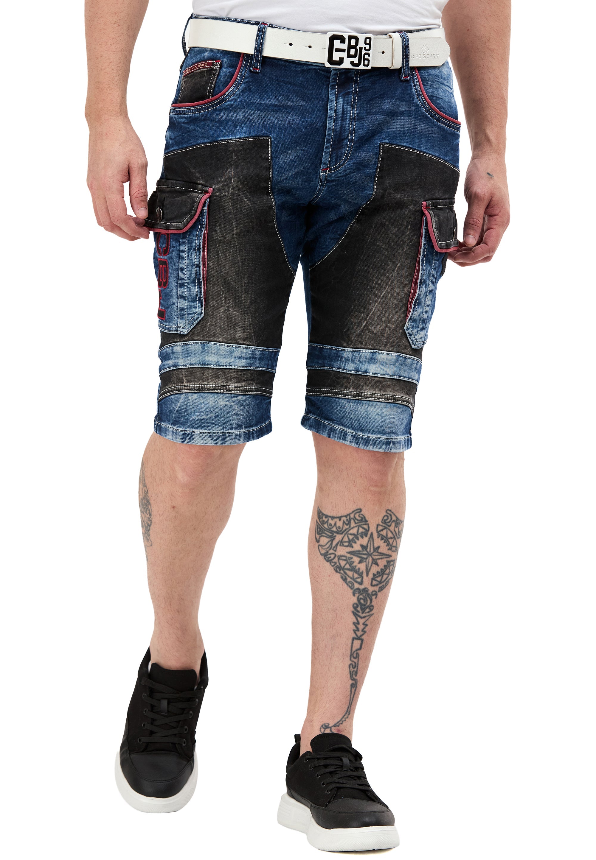 CK312 Regular Fit 2-Tone Stone-Wash Multi-Pocket Men's Denim Cargo Capris