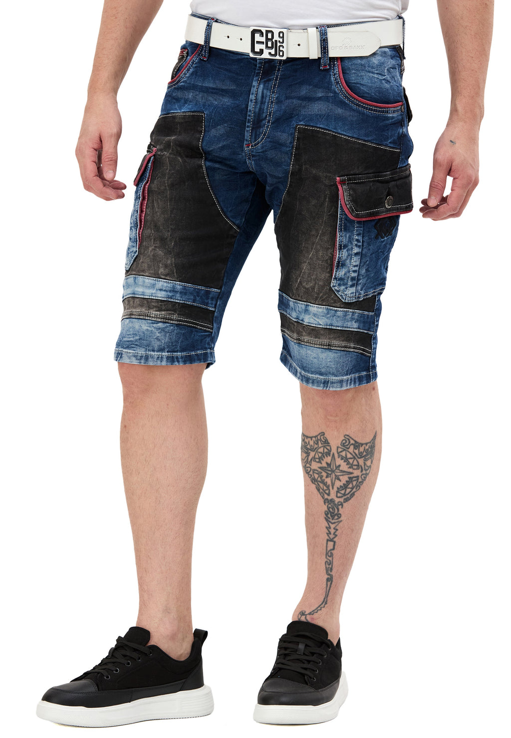 CK312 Regular Fit 2-Tone Stone-Wash Multi-Pocket Men's Denim Cargo Capris