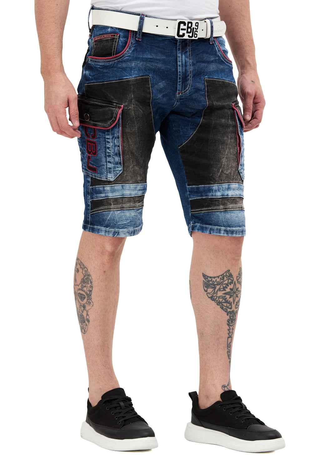 CK312 Regular Fit 2-Tone Stone-Wash Multi-Pocket Men's Denim Cargo Capris
