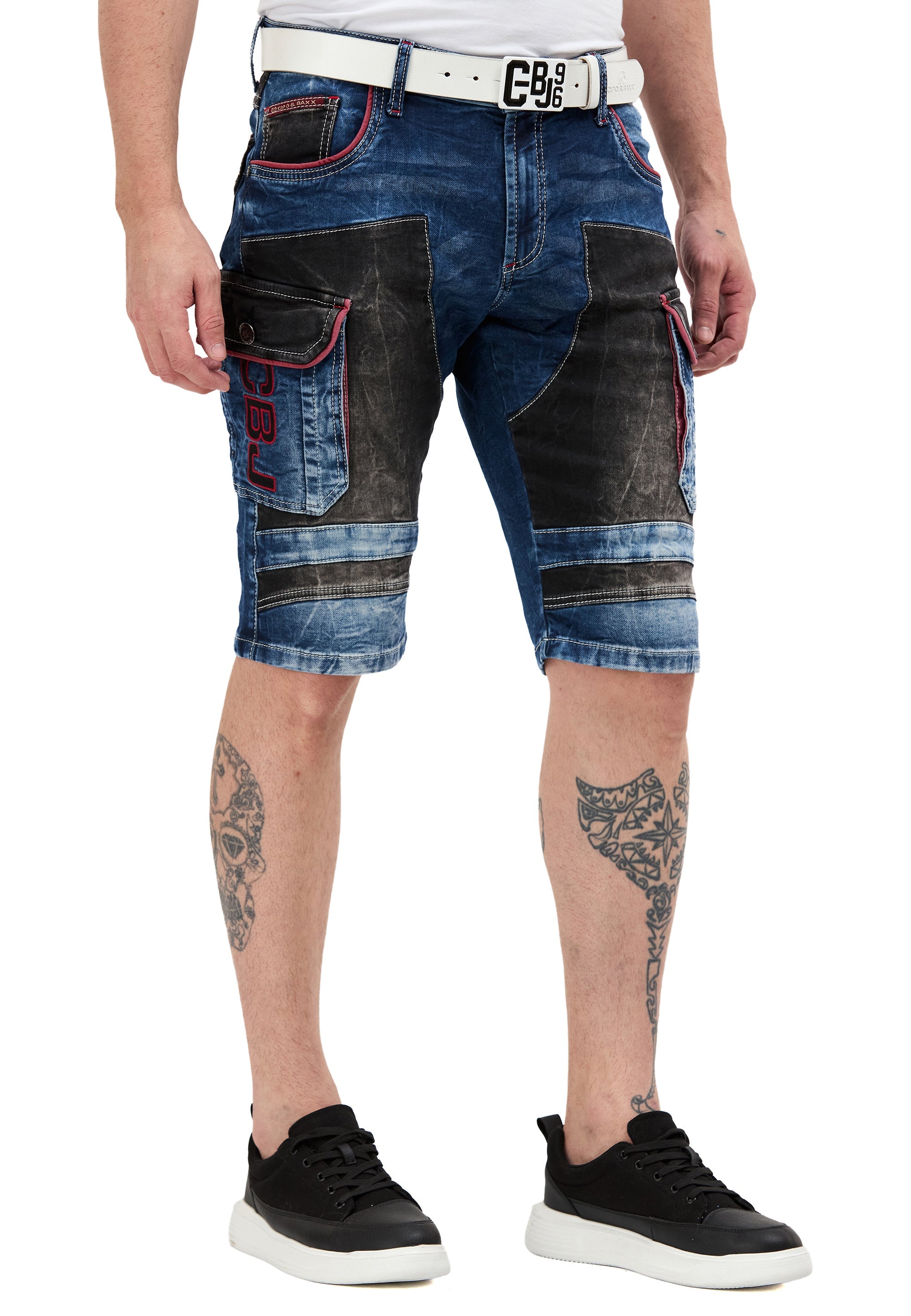 CK312 Regular Fit 2-Tone Stone-Wash Multi-Pocket Men's Denim Cargo Capris