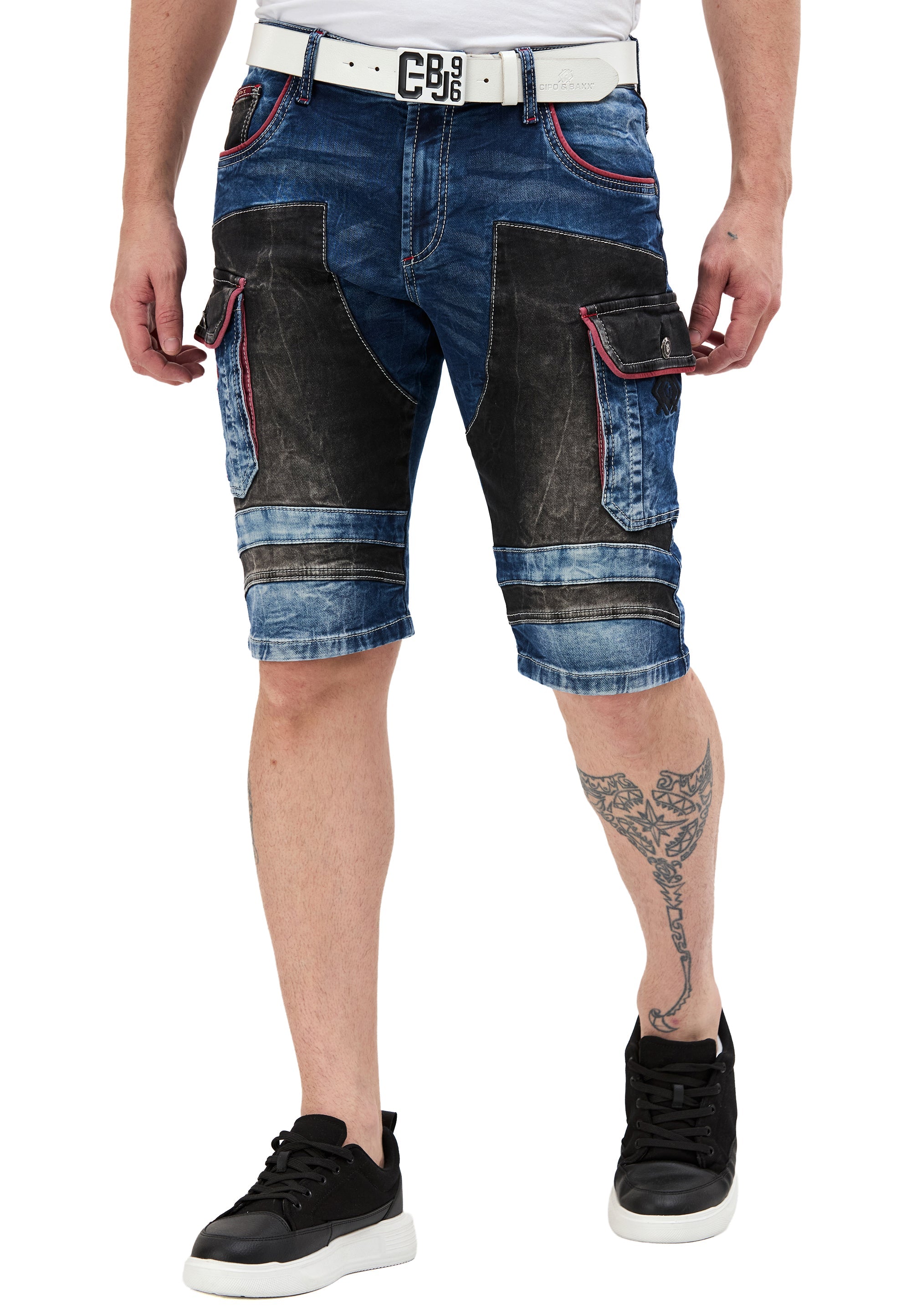 CK312 Regular Fit 2-Tone Stone-Wash Multi-Pocket Men's Denim Cargo Capris