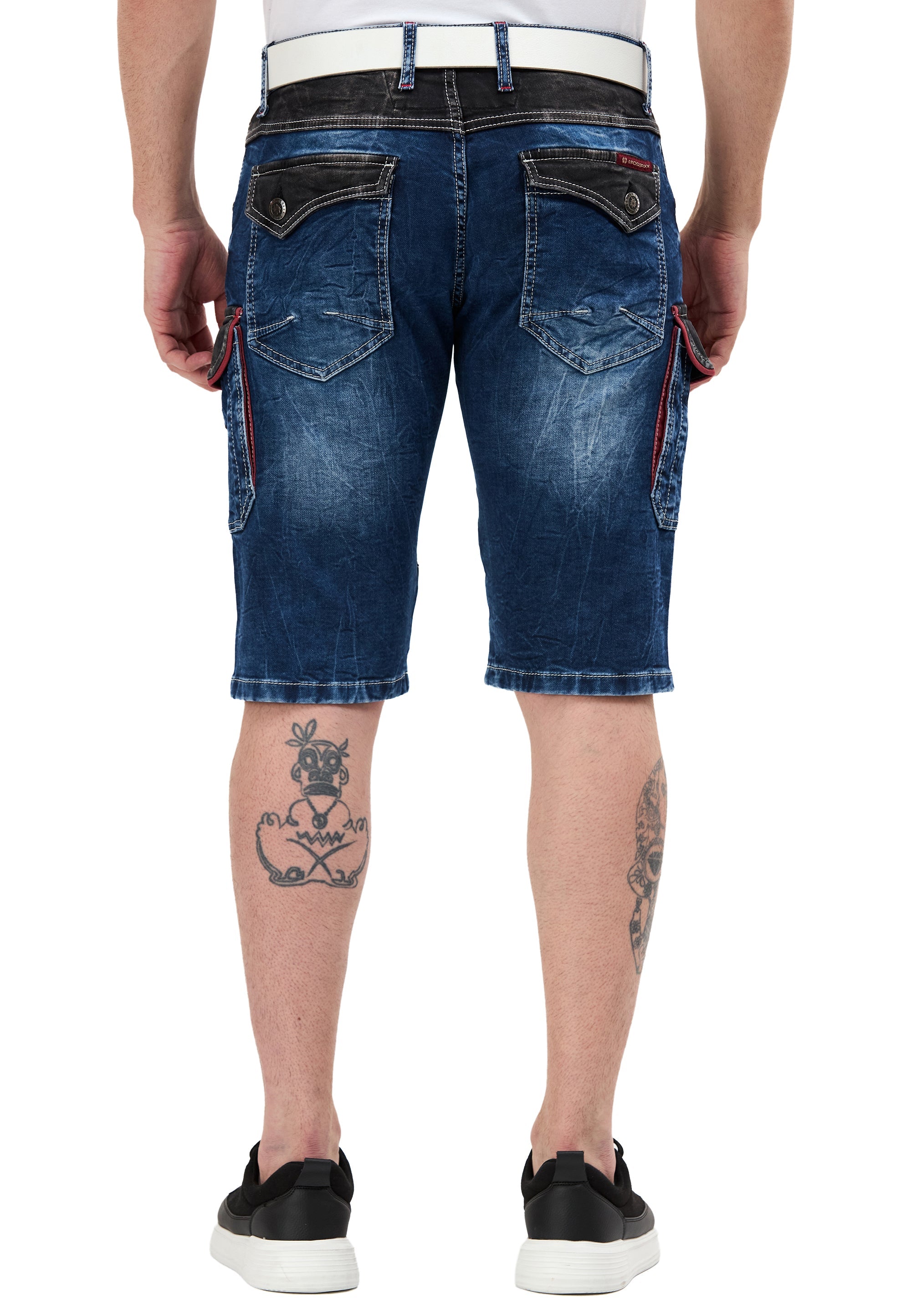 CK312 Regular Fit 2-Tone Stone-Wash Multi-Pocket Men's Denim Cargo Capris