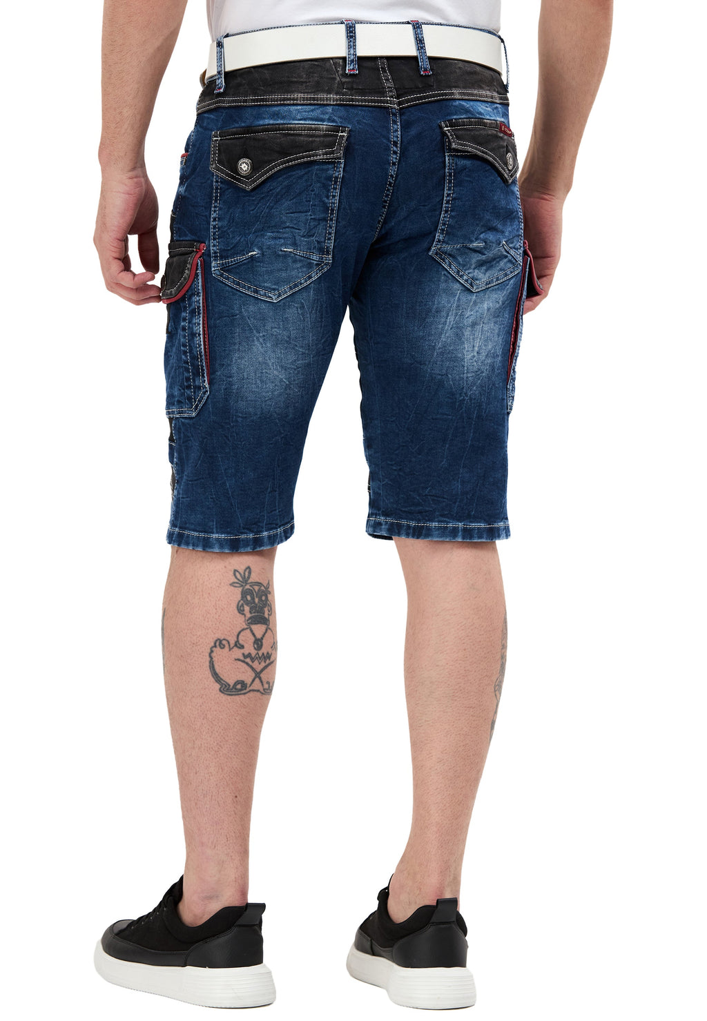 CK312 Regular Fit 2-Tone Stone-Wash Multi-Pocket Men's Denim Cargo Capris