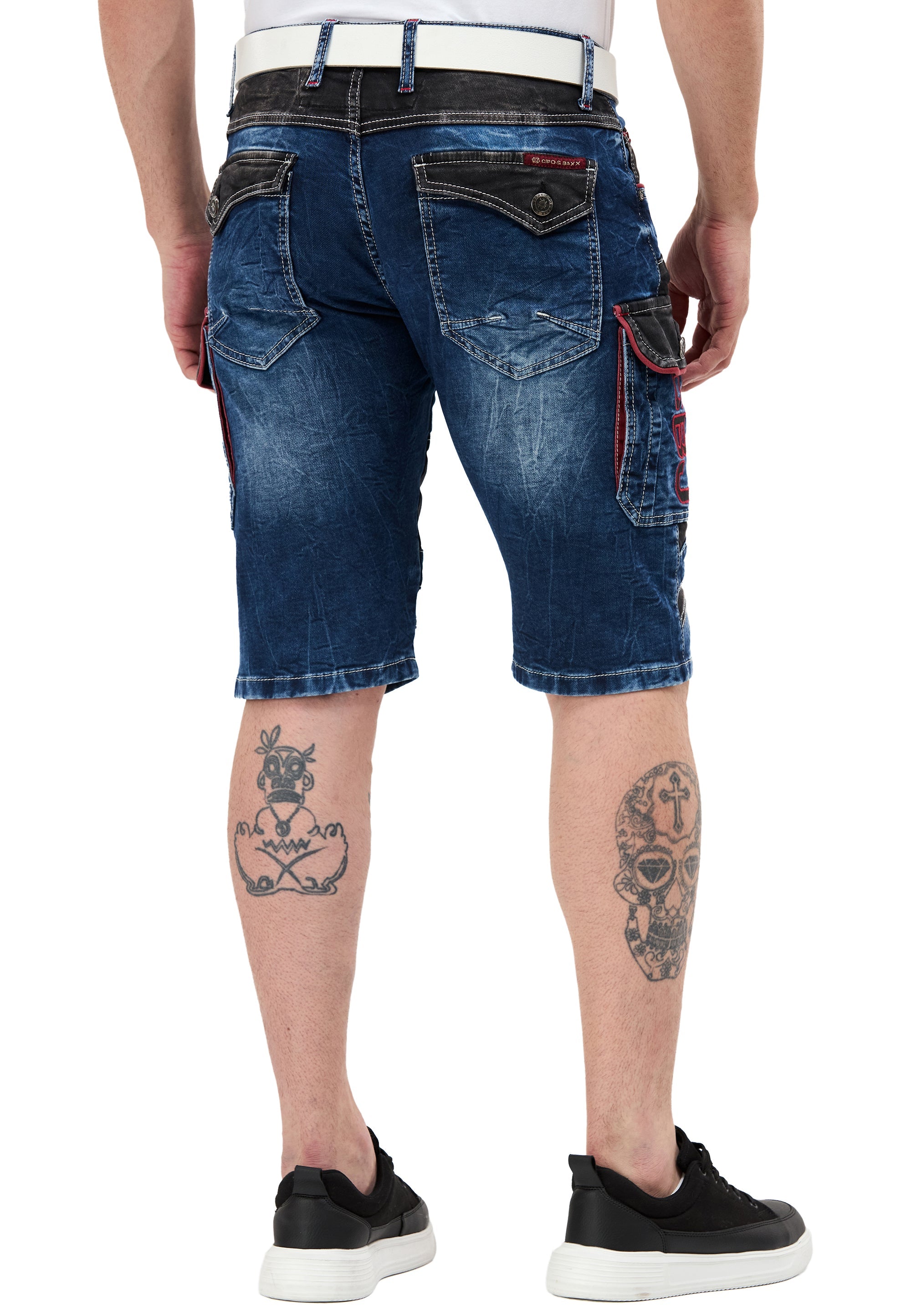 CK312 Regular Fit 2-Tone Stone-Wash Multi-Pocket Men's Denim Cargo Capris