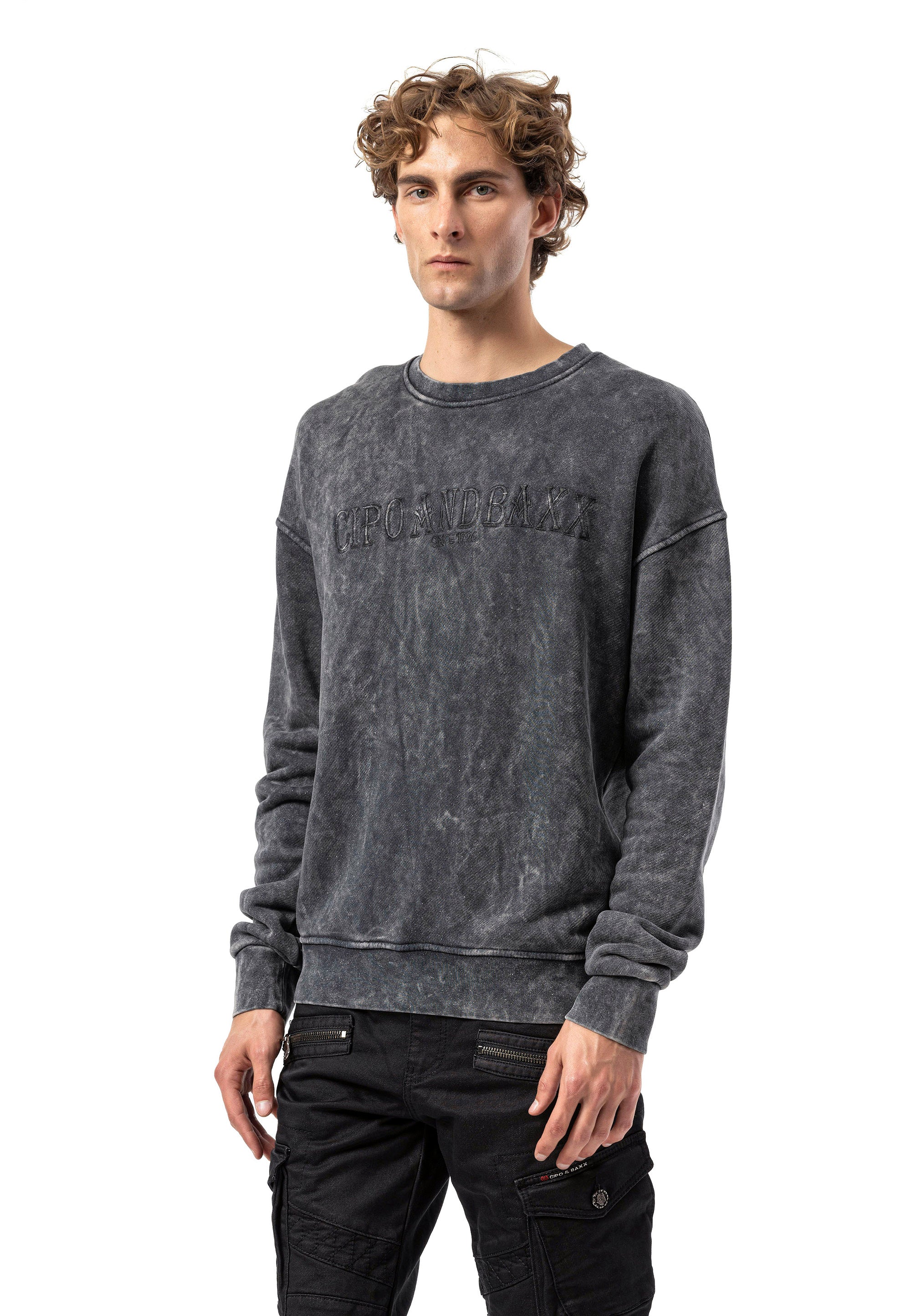 CL595 Men's Sweatshirt – Washed Look, Crew Neck