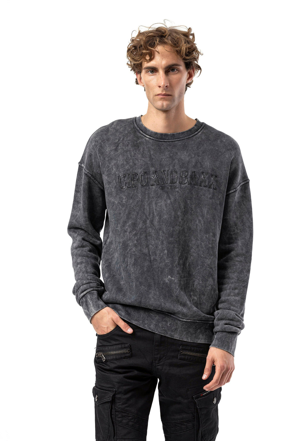 CL595 Men's Sweatshirt – Washed Look, Crew Neck