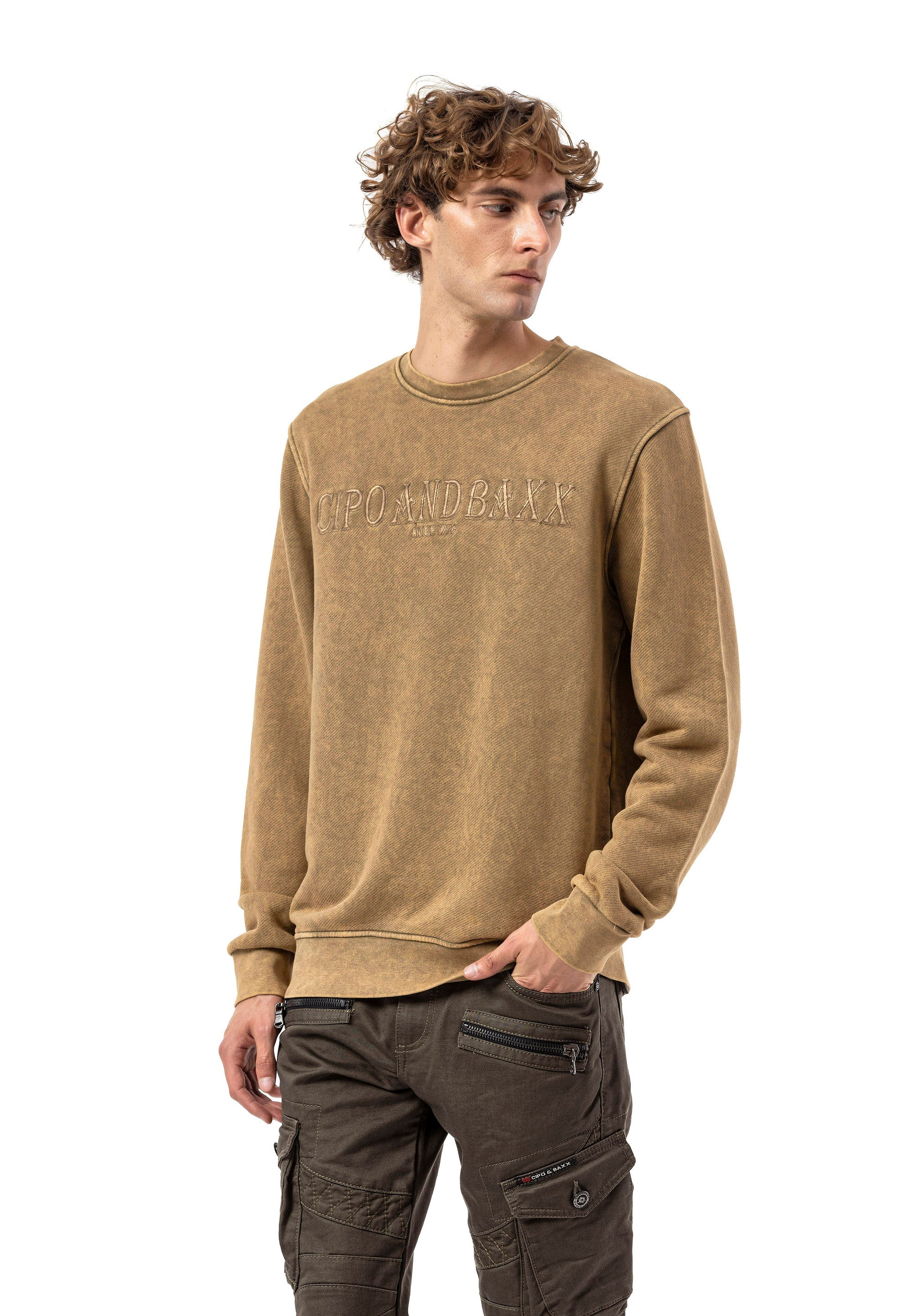 CL595 Men's Sweatshirt – Washed Look, Crew Neck