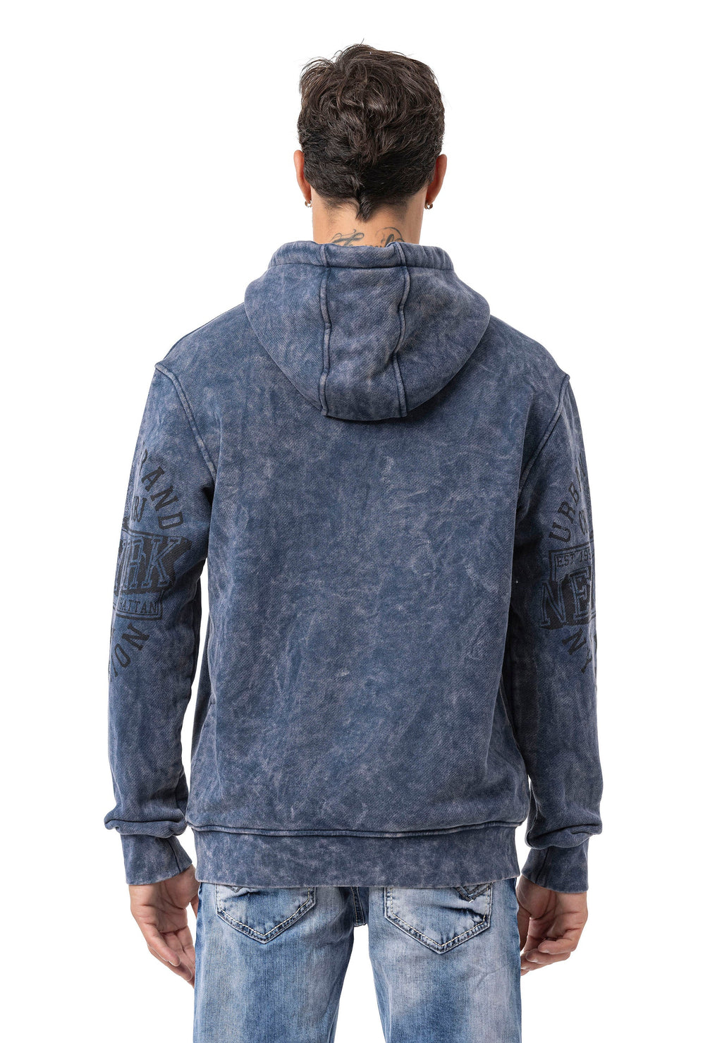 CL596 Men's Hooded Sweatshirt – City Print Acid Wash Hoodie, New York-Inspired Streetwear