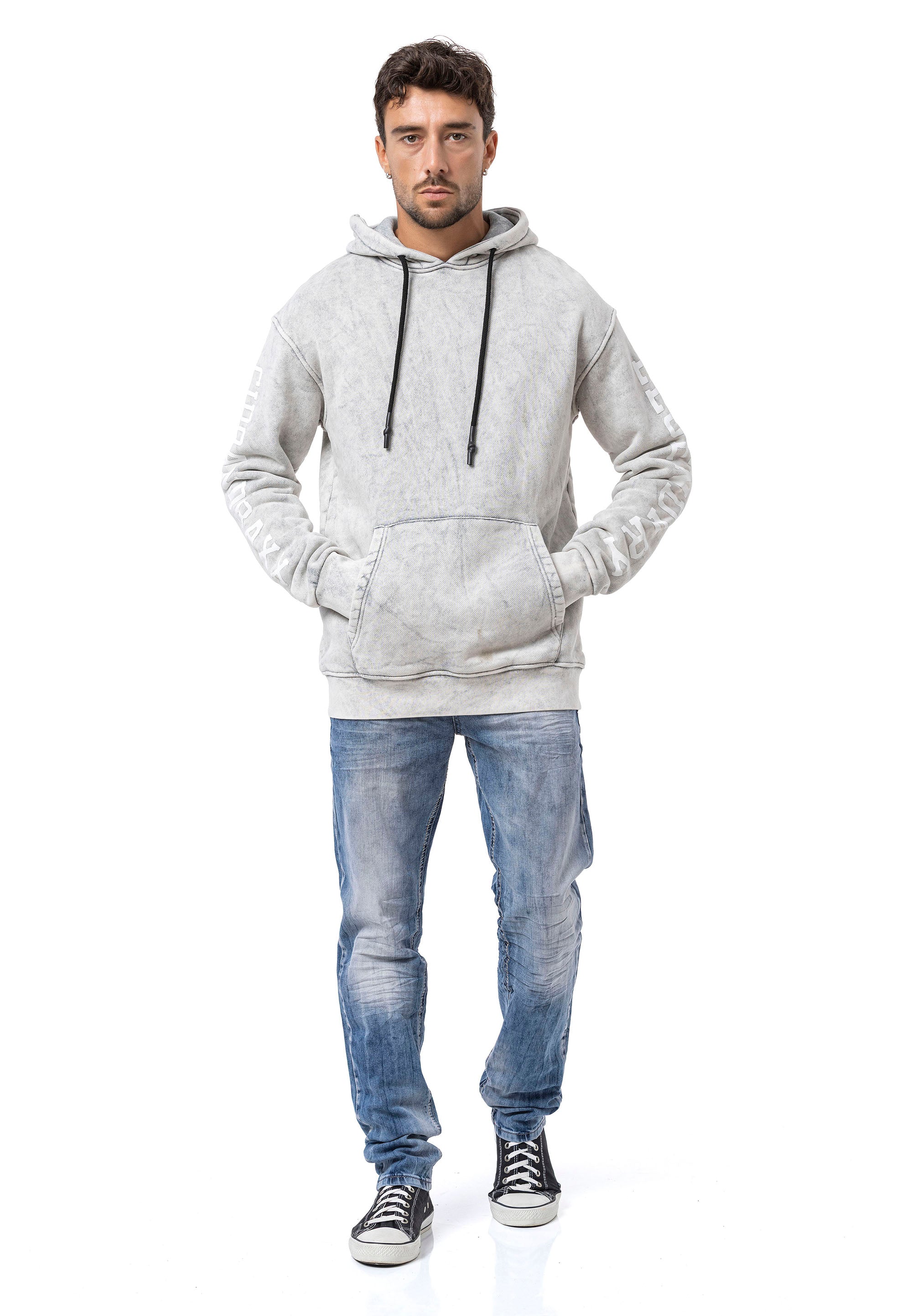 CL597 Printed Kangaroo Pocket Men's Hooded Sweatshirt