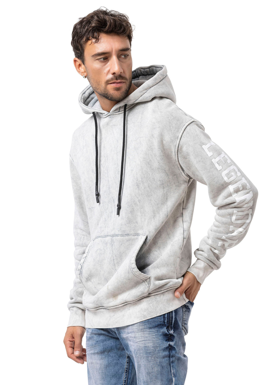 CL597 Printed Kangaroo Pocket Men's Hooded Sweatshirt
