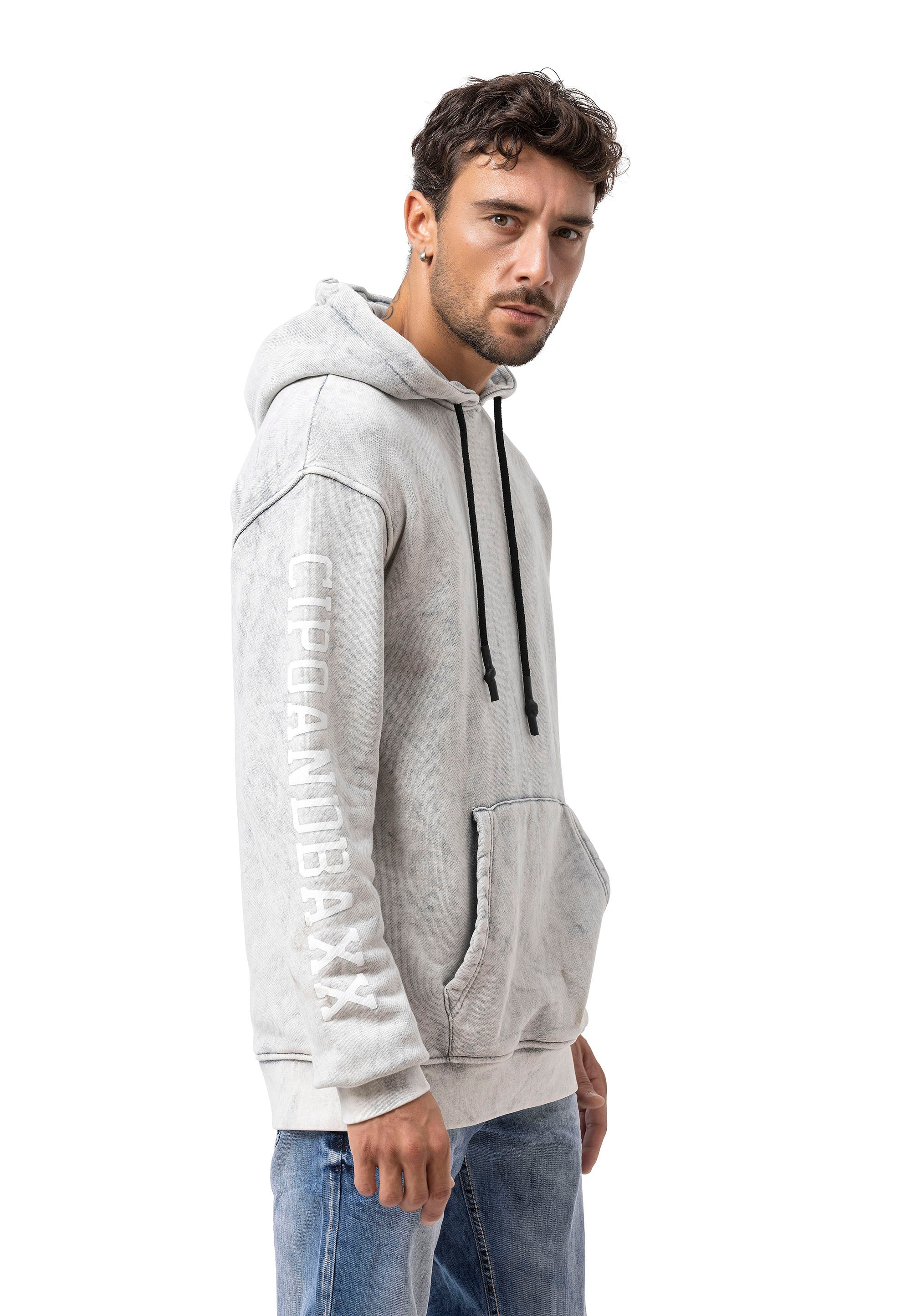 CL597 Printed Kangaroo Pocket Men's Hooded Sweatshirt