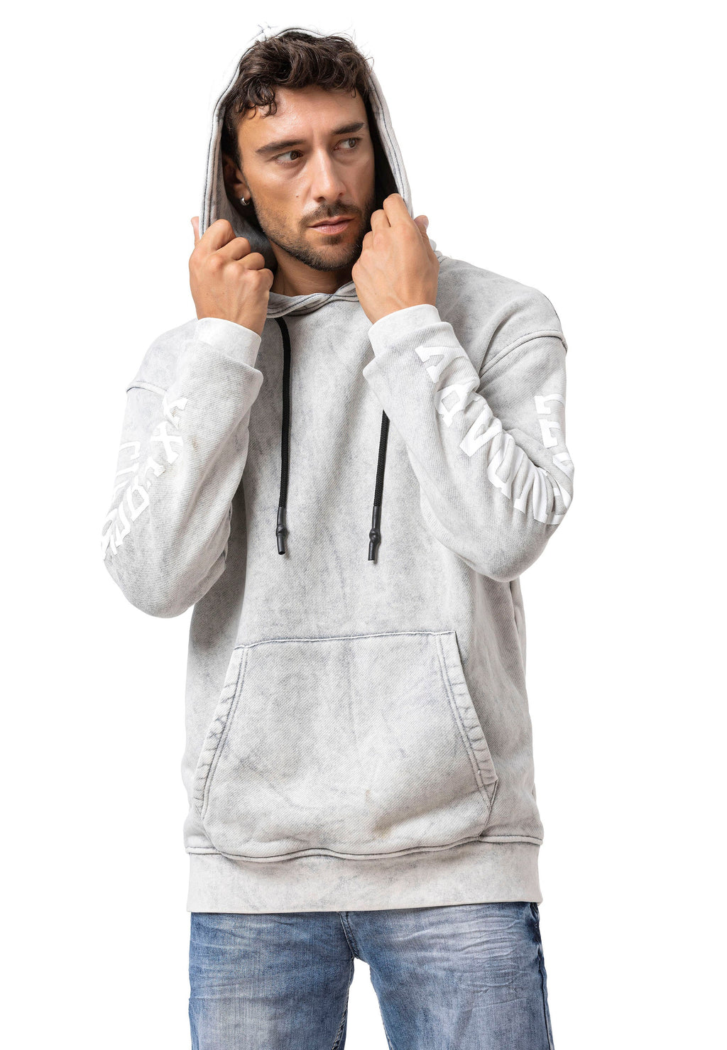 CL597 Printed Kangaroo Pocket Men's Hooded Sweatshirt
