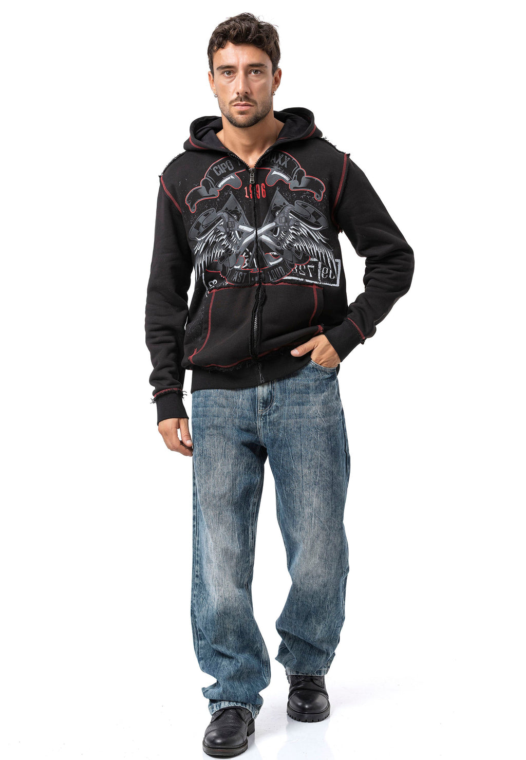 CL598 Men's Hooded Sweatshirt – Eagle Print & CHROME BLACK 1996 Rock Style Streetwear
